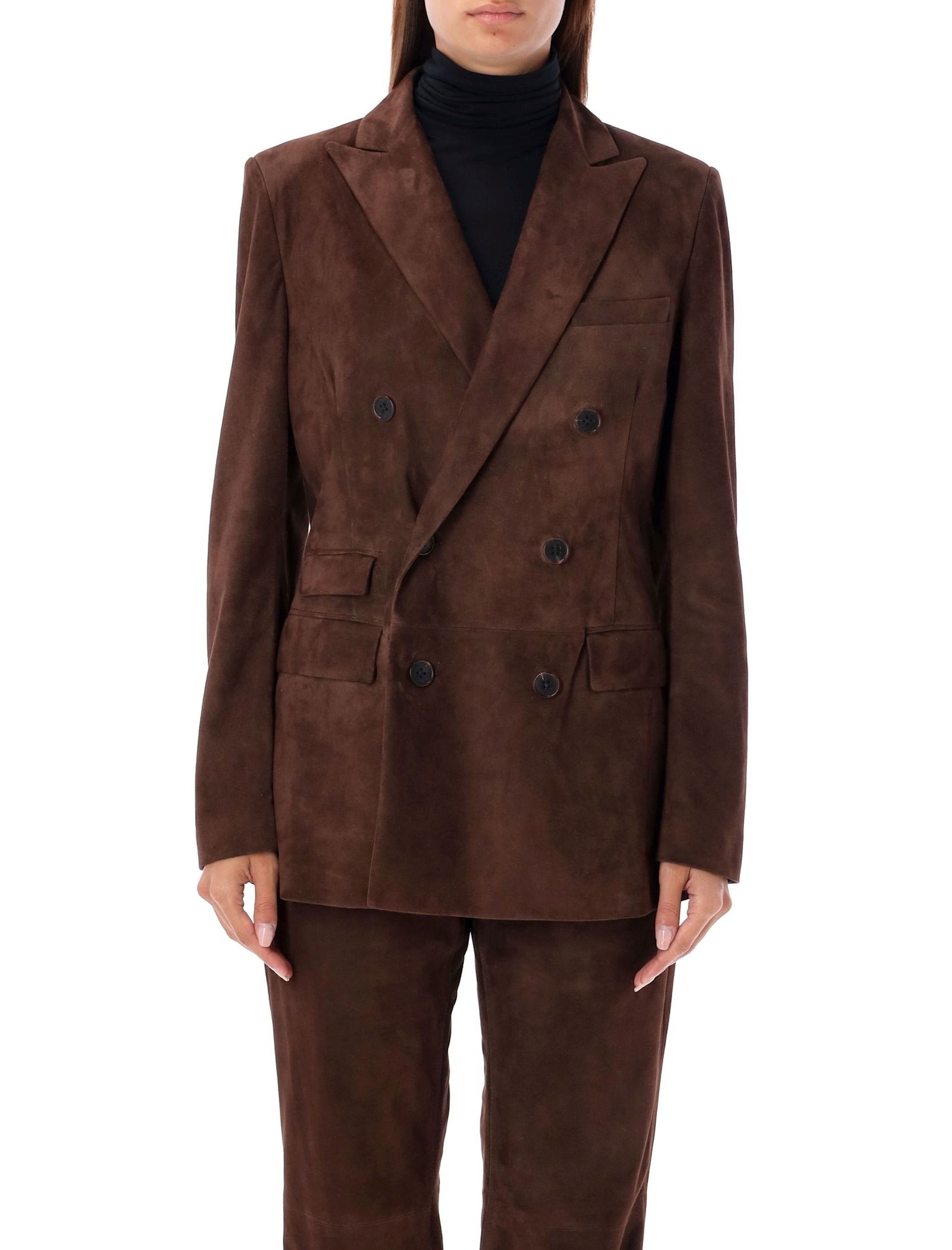 Shop Ralph Lauren Suede Double-breasted Blazer In Luggage Brown