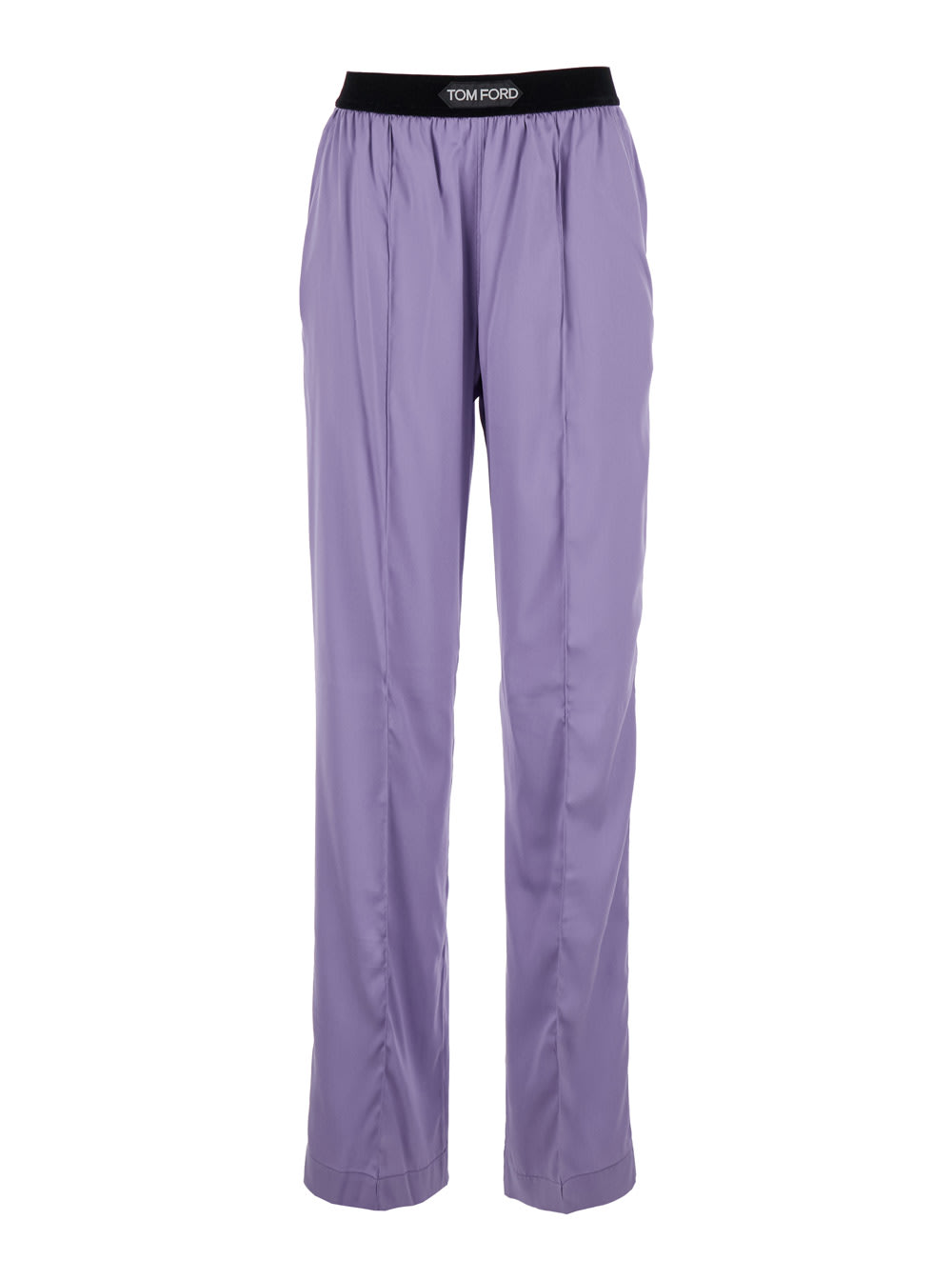 Shop Tom Ford Violet Pants With Logo Lettering On The Waist In Silk Stretch Woman