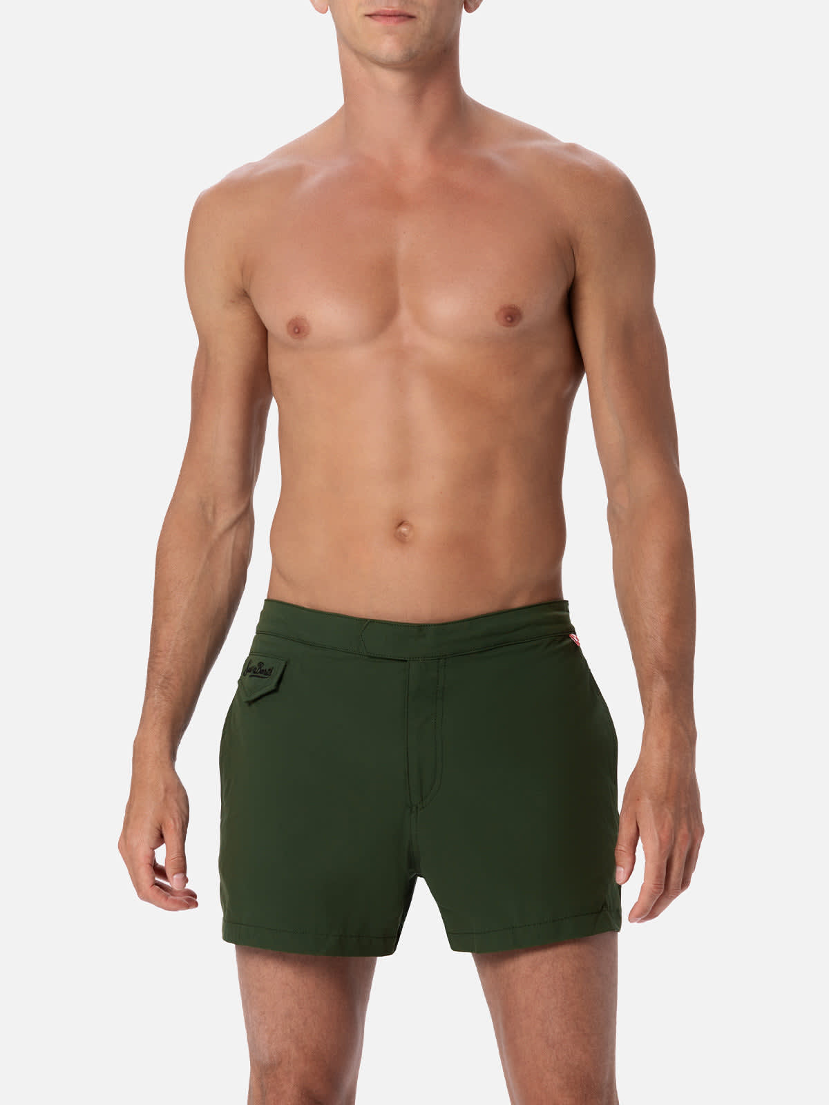 MC2 SAINT BARTH MAN MILITARY GREEN FITTED CUT SWIM SHORTS HARRYS