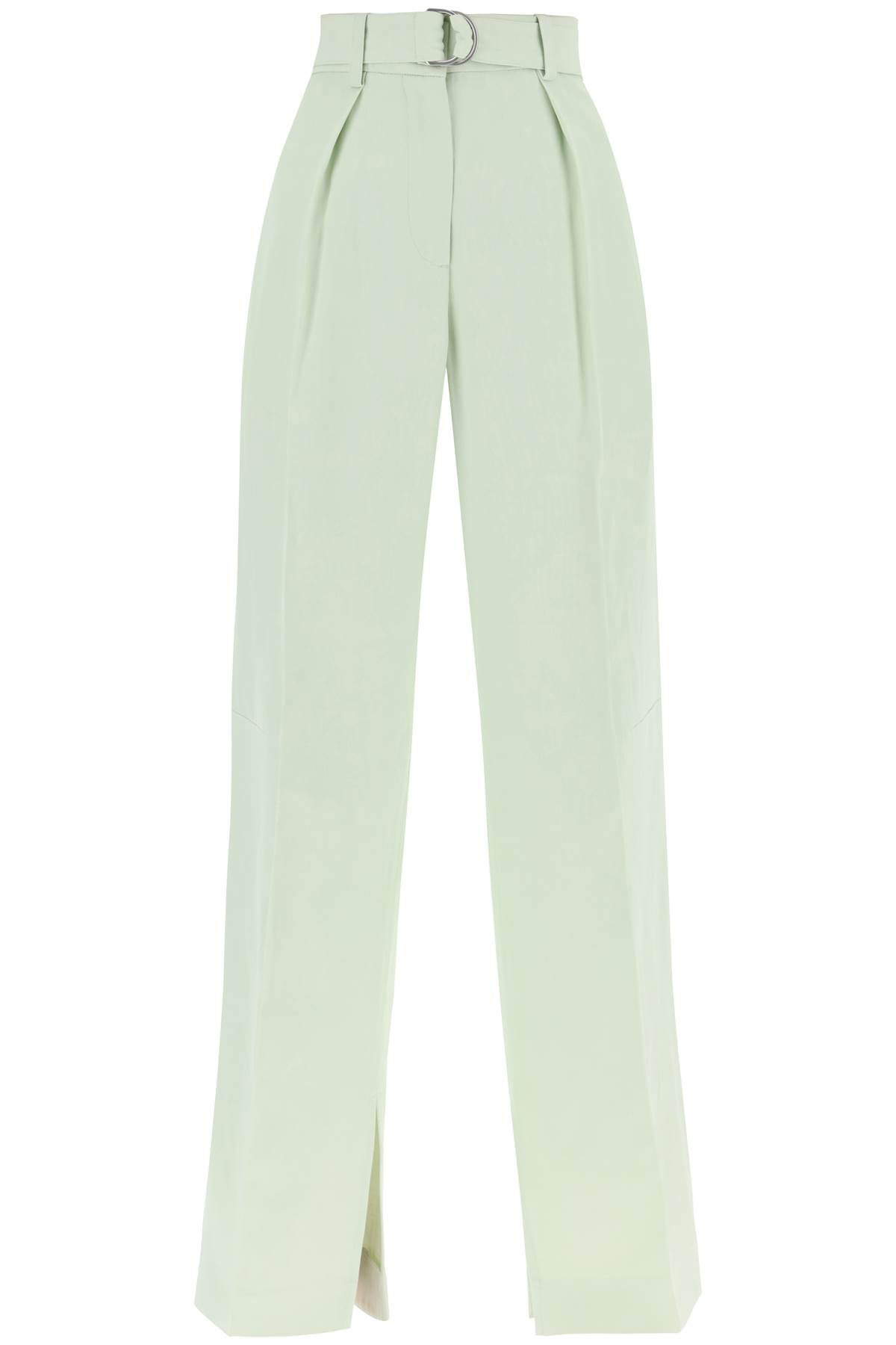 Belted Linen Blend Trousers