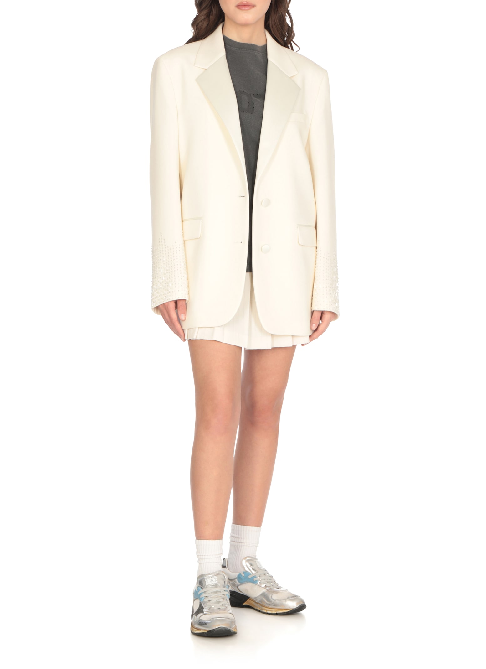 Golden Goose Mesh And Silver Laminated Leather Sneakers With Star In Multi