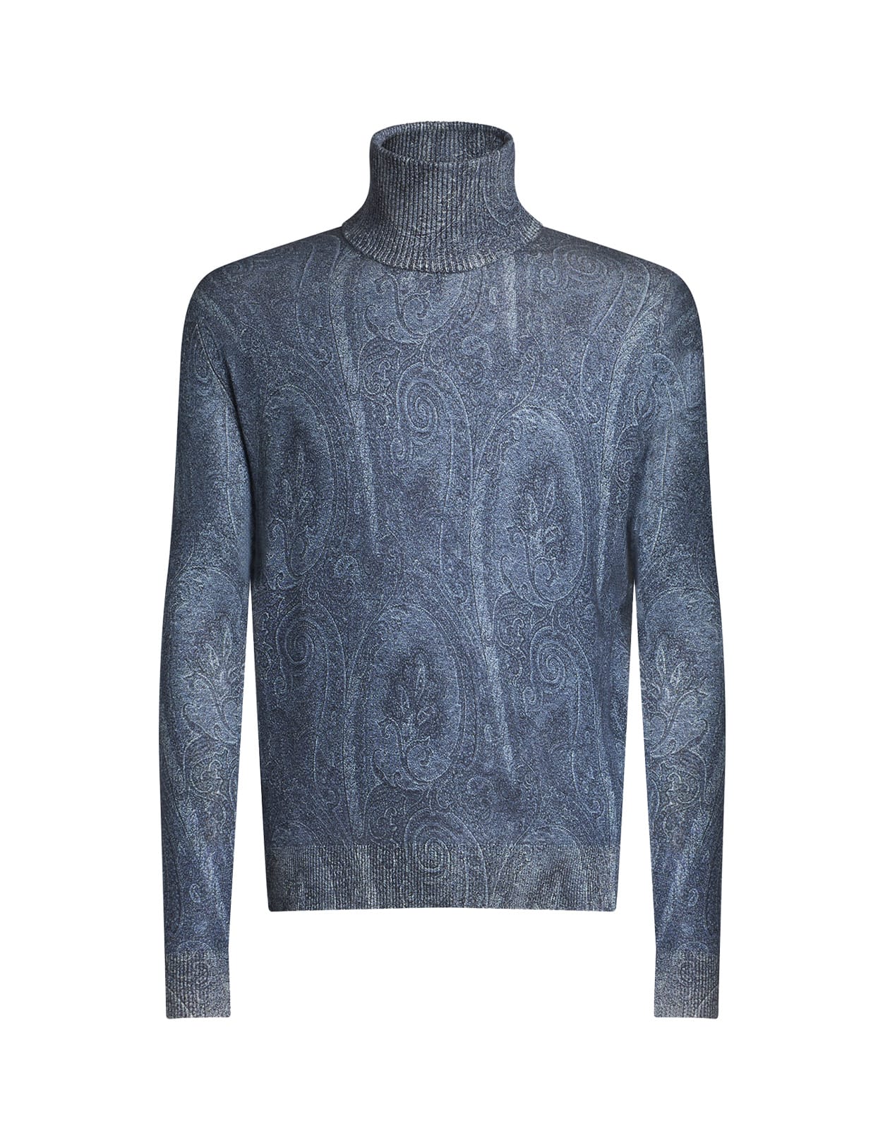 Navy Blue Turtleneck Sweater With Paisley Print