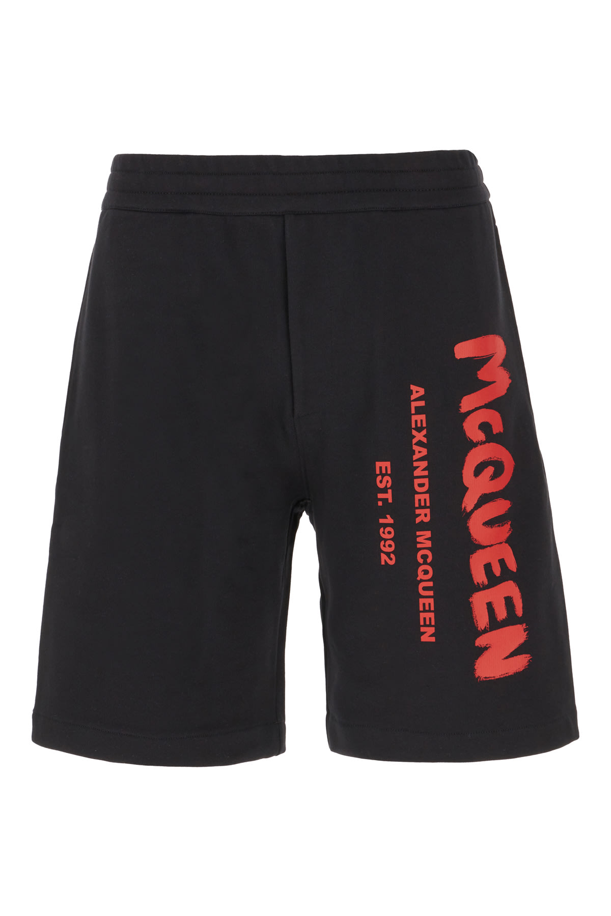 Shop Alexander Mcqueen Black Cotton Bermuda Shorts In Black Lust Red