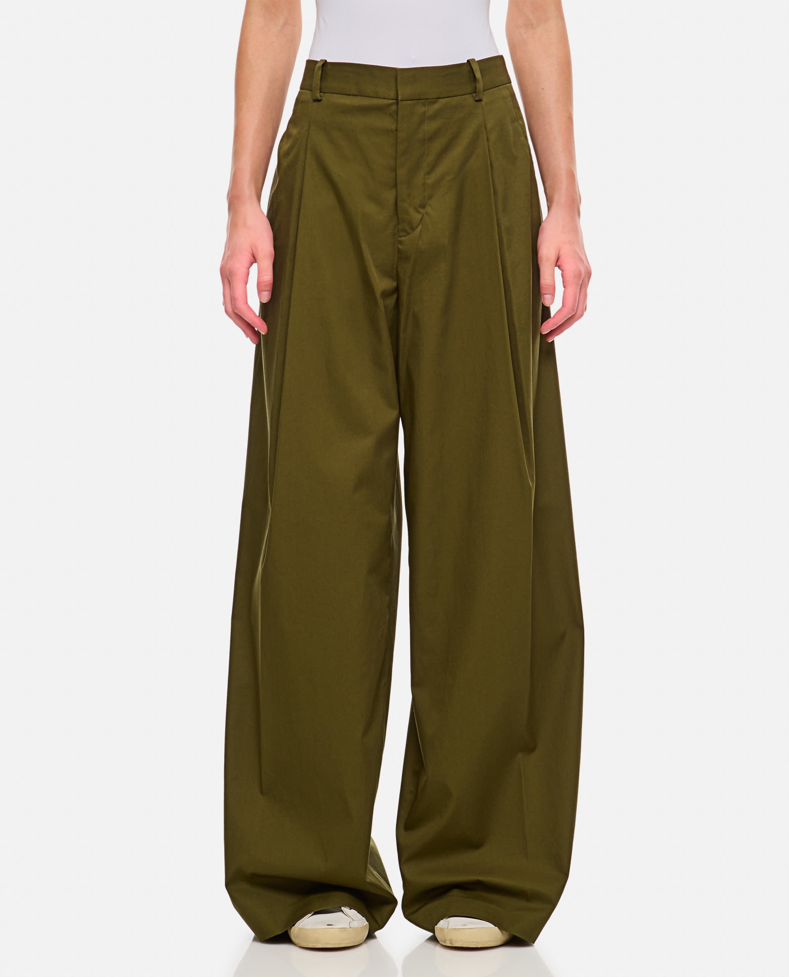 Shop Frame Pleated Wide Leg Pant In Green