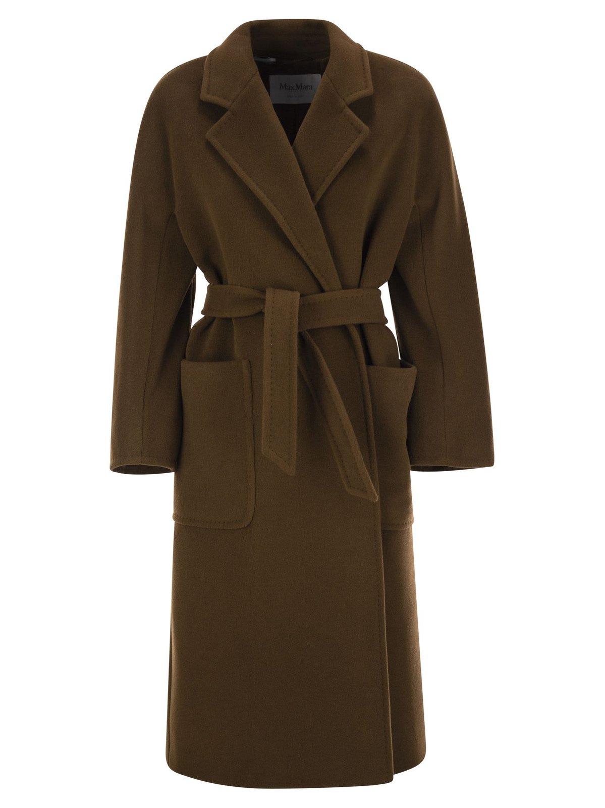 Shop Max Mara Belted Long-sleeved Coat In Brown