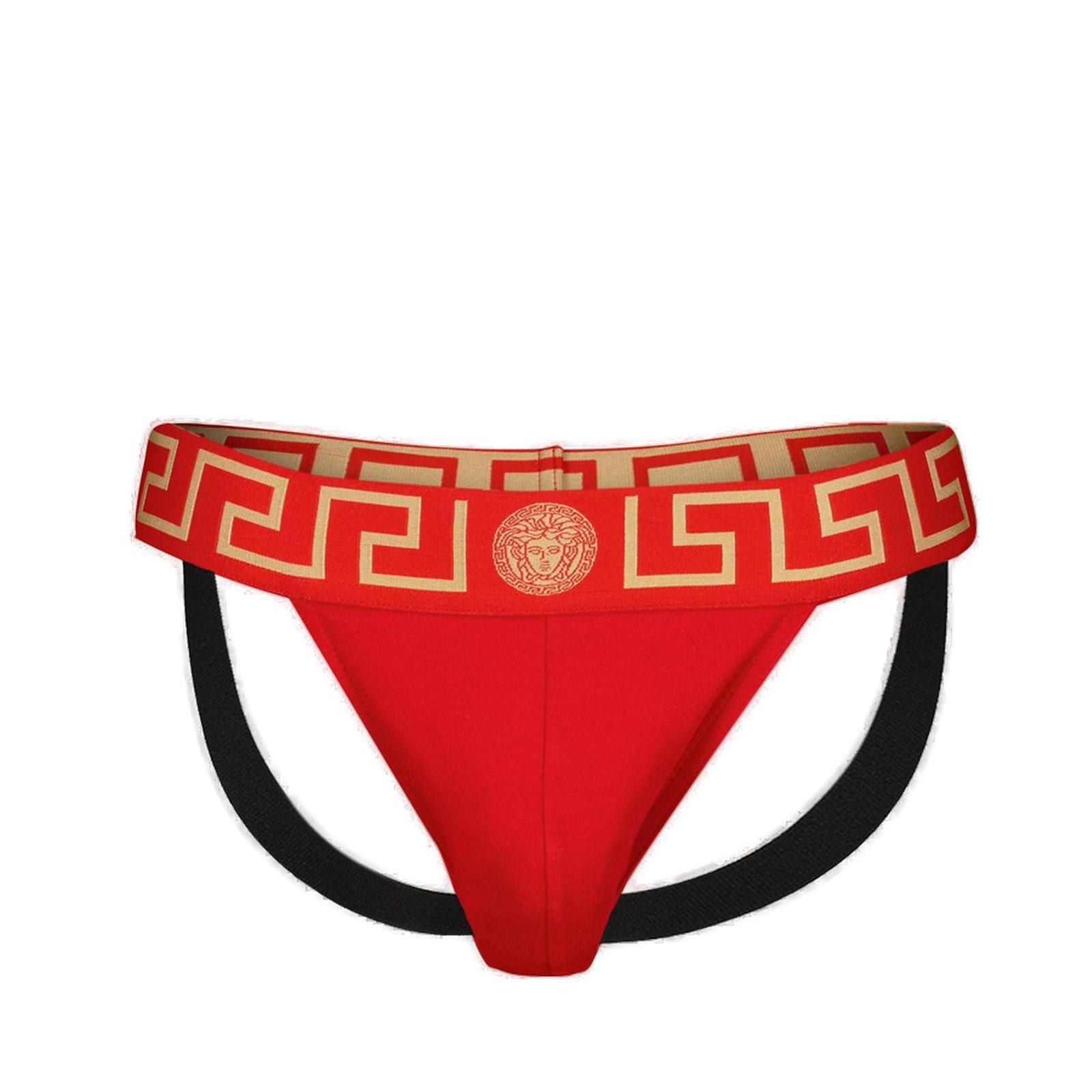 Versace Stretch Cotton Brief Featuring Contrast Trim In Red