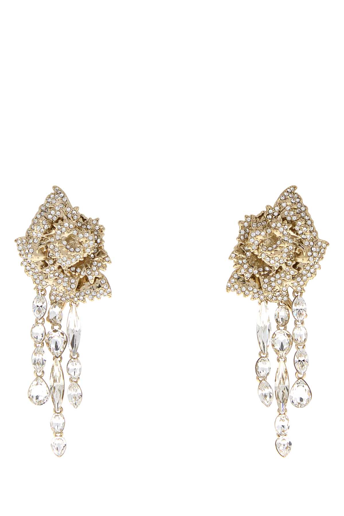 Alexander Mcqueen Floral Drop Earrings Featuring Crystal Embellishments In Gold