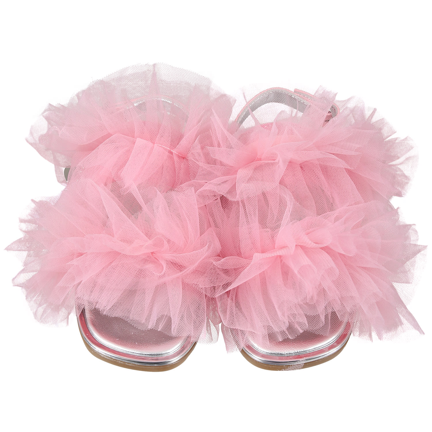MONNALISA PINK SANDALS FOR GIRL WITH TULLE 