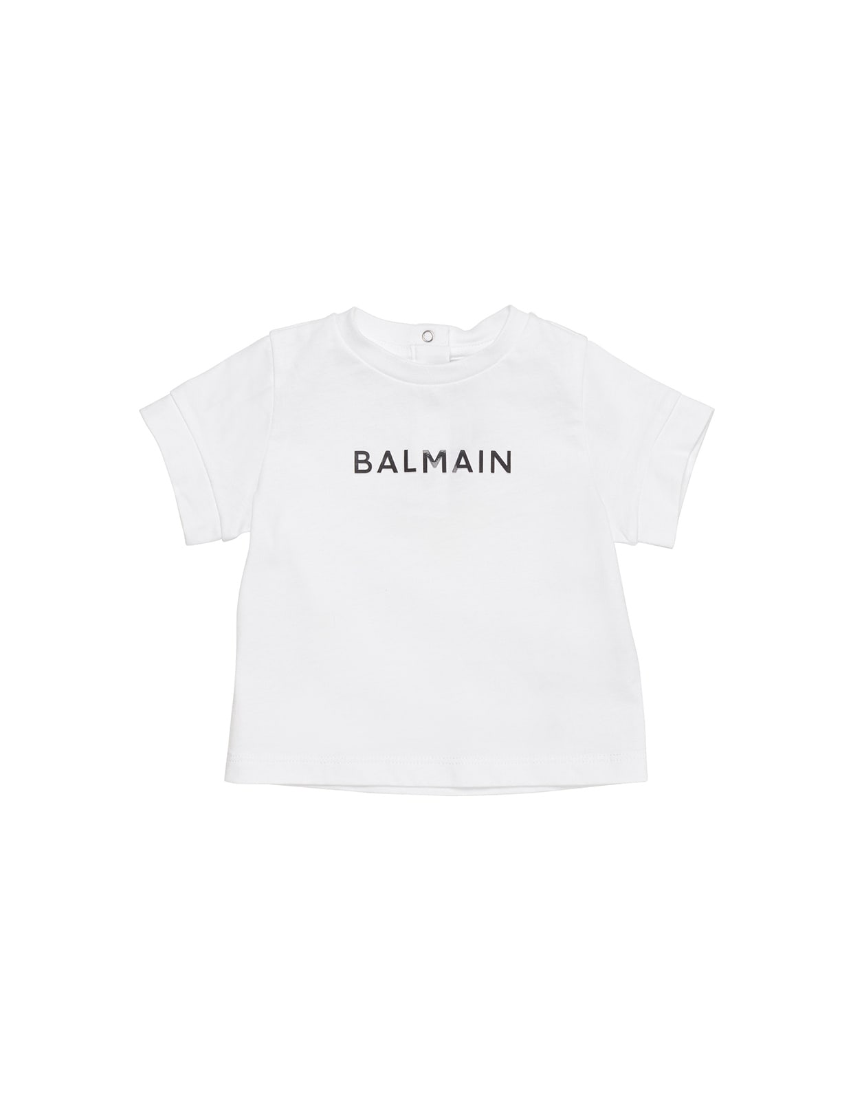 BALMAIN WHITE T-SHIRT WITH CONTRASTING LOGO