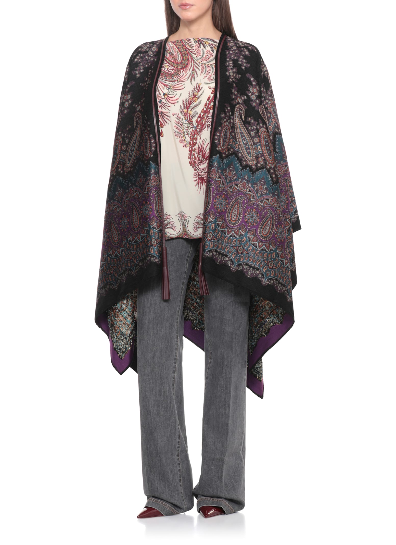 Etro Silk Poncho Top In Burgundy