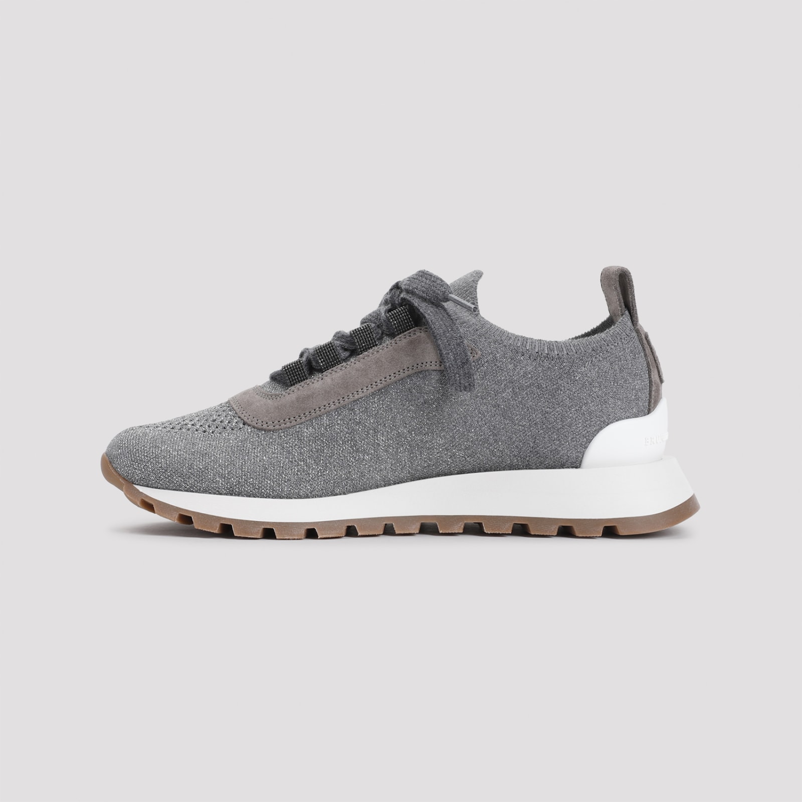 Shop Brunello Cucinelli Shiny Knit Sneakers In Grey