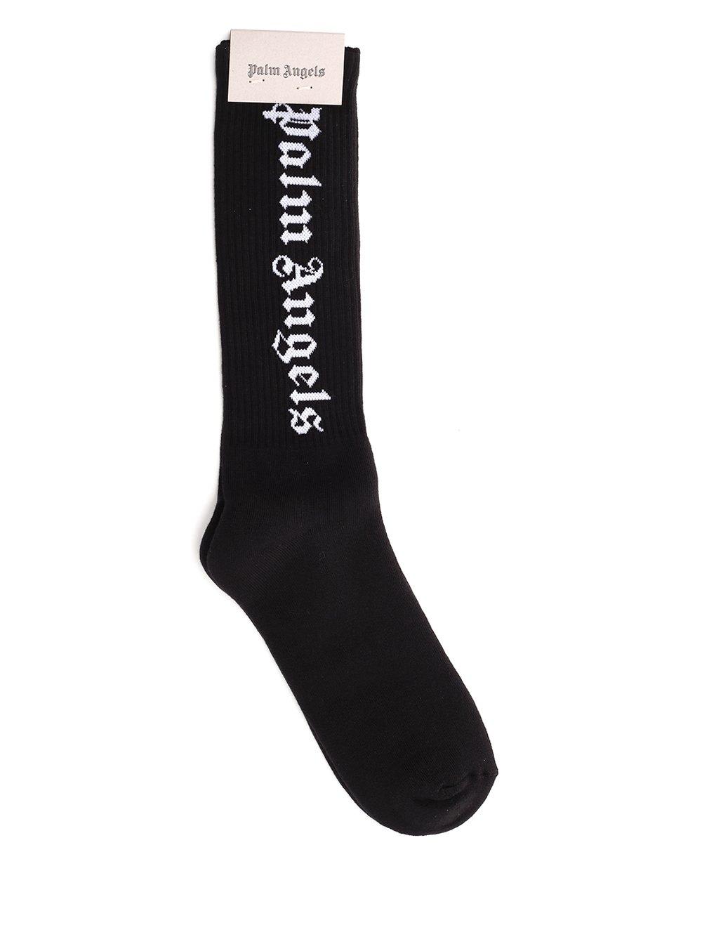 Shop Palm Angels Logo Intarsia-knit Socks