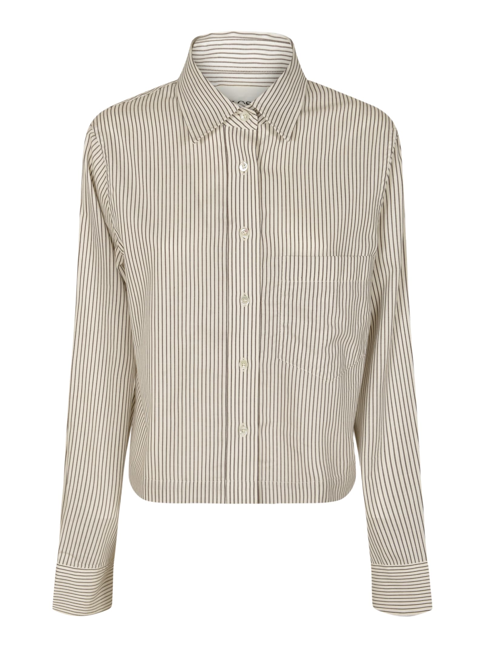 Patched Pocket Pinstripe Cropped Shirt