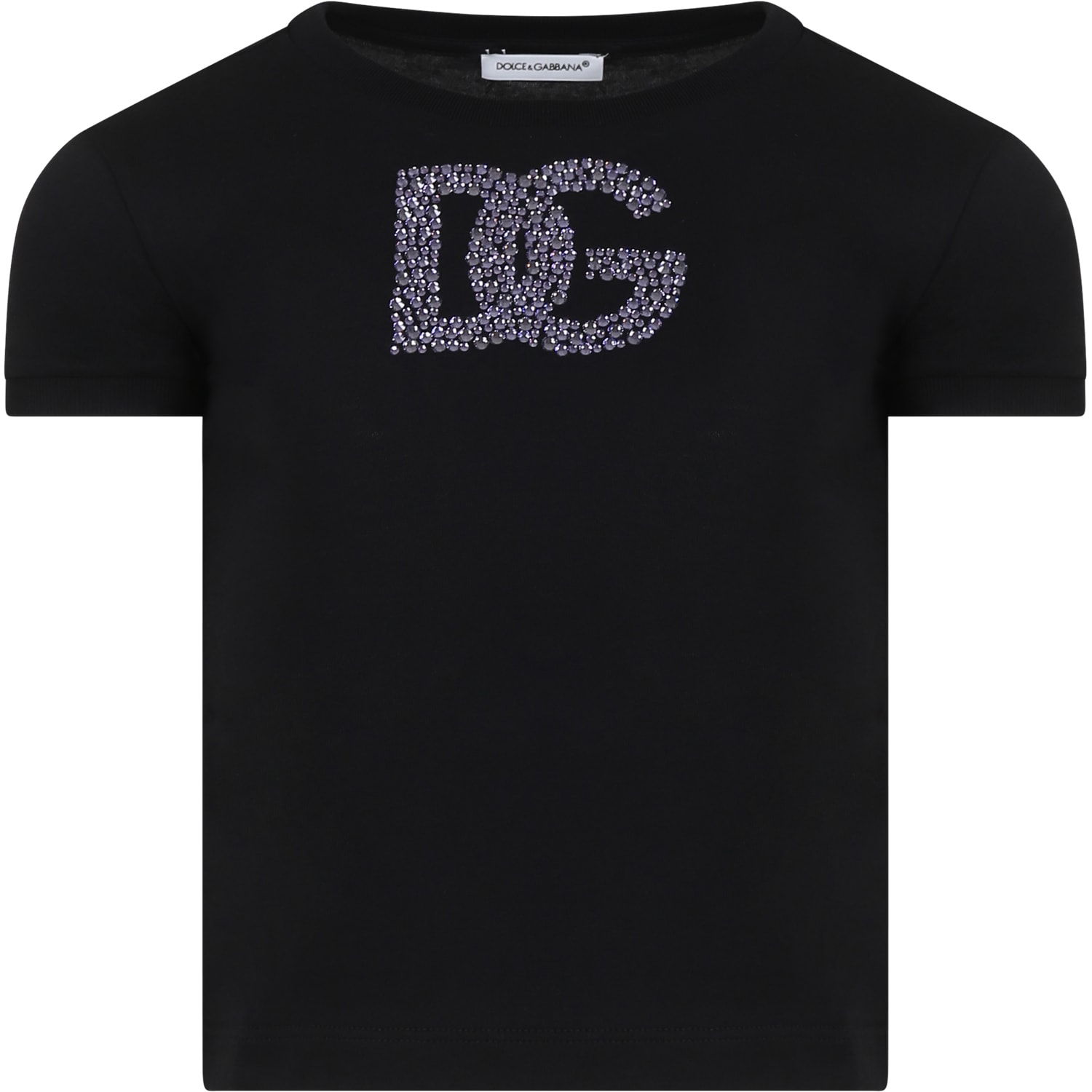 Dolce & Gabbana Kids' Black T-shirt For Girl With Iconic Monogram