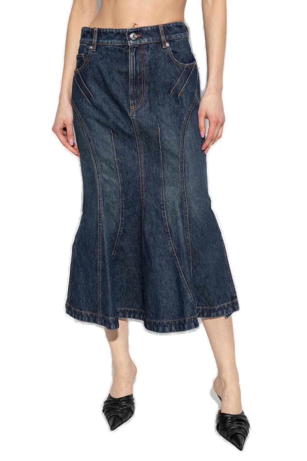 SPORTMAX CASA FLARED DENIM MIDI SKIRT