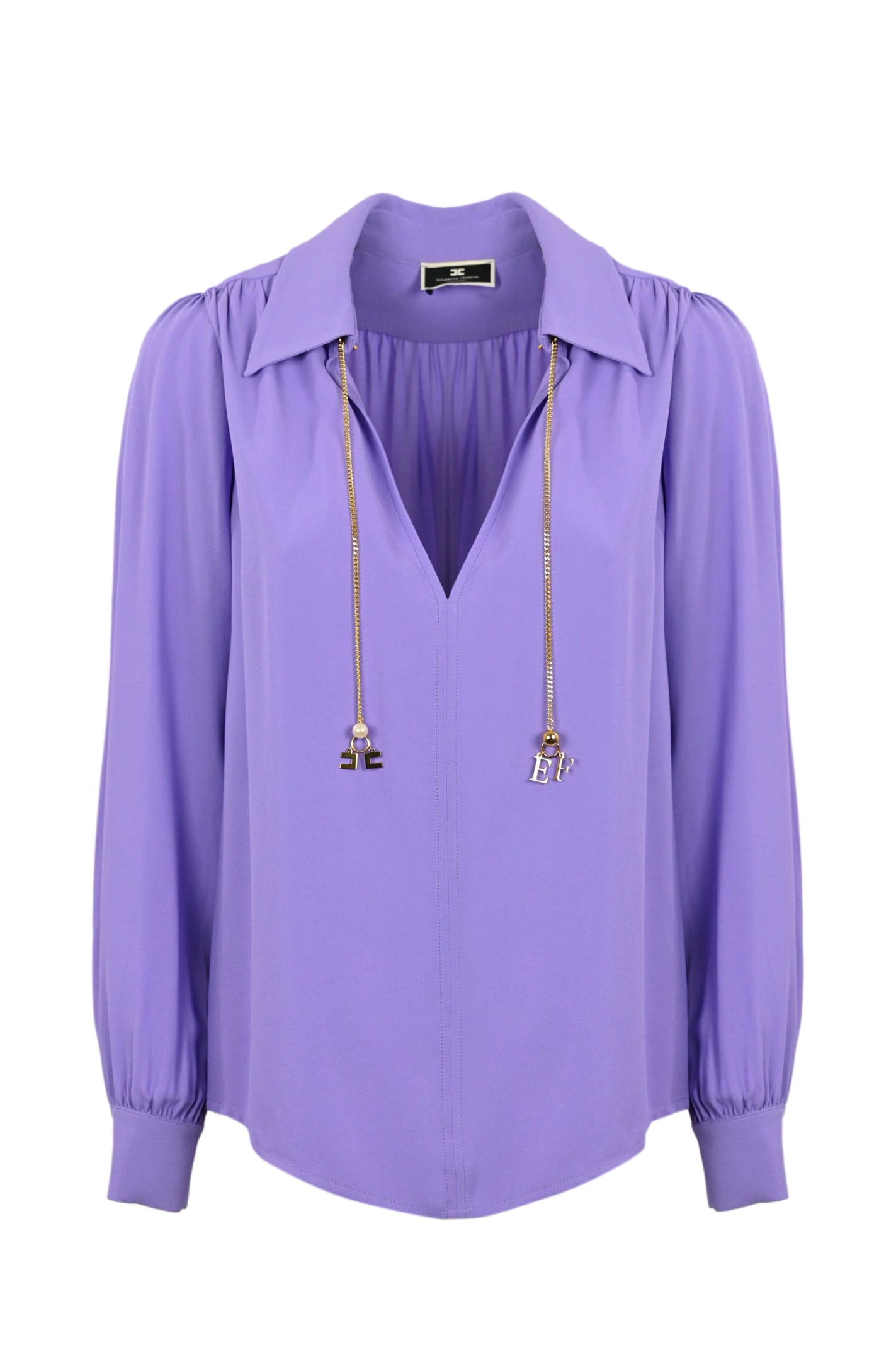Elisabetta Franchi Georgette-bluse Mit Logo-print In Iris