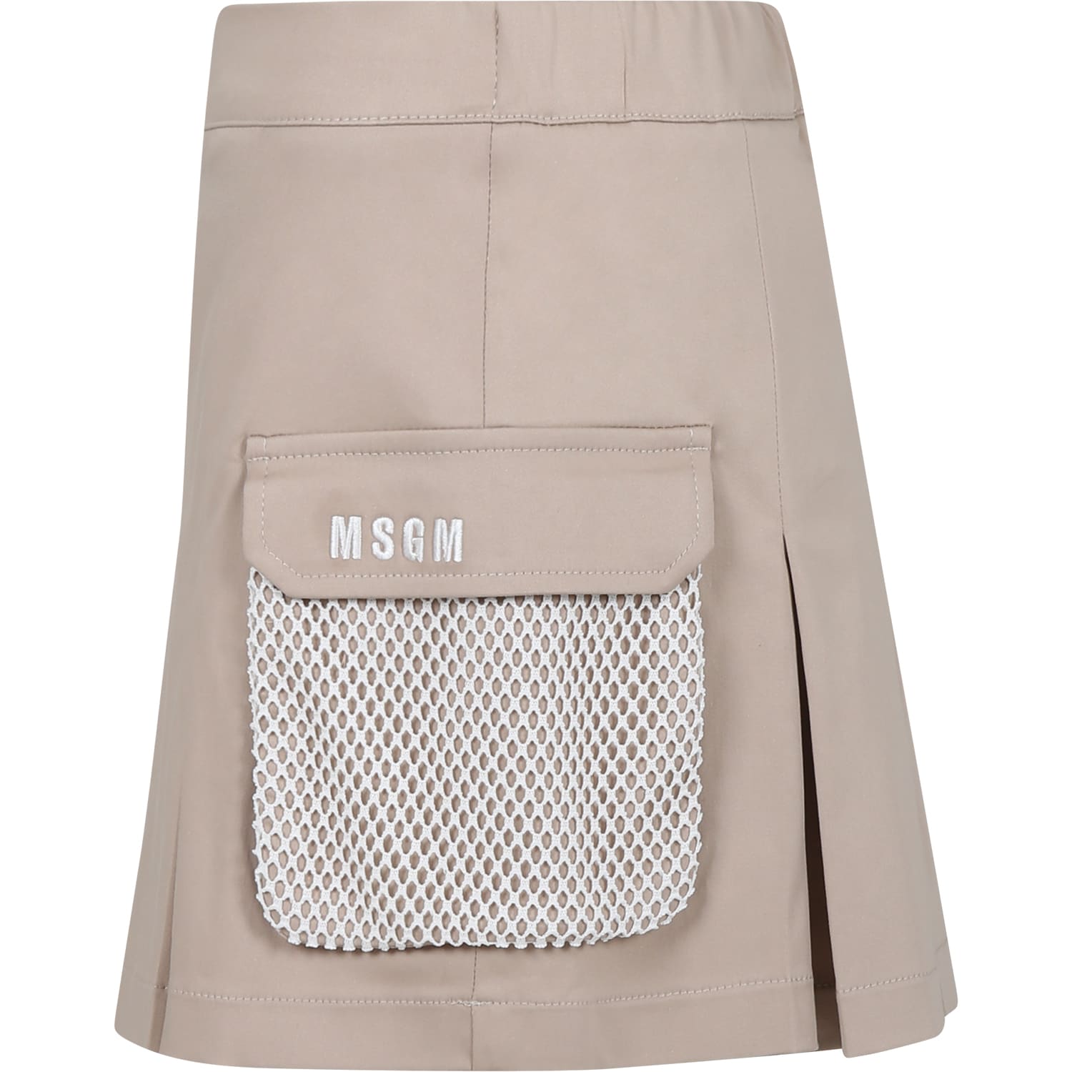 Shop Msgm Beige Skirt Or Girl With Logo