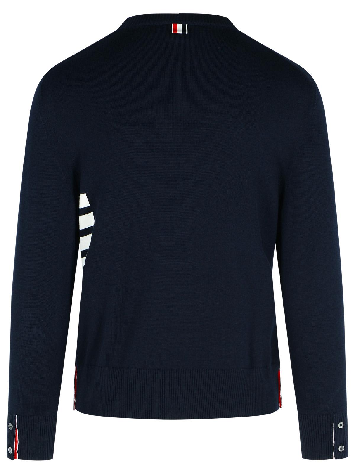 THOM BROWNE STITCH NAVY COTTON SWEATER 