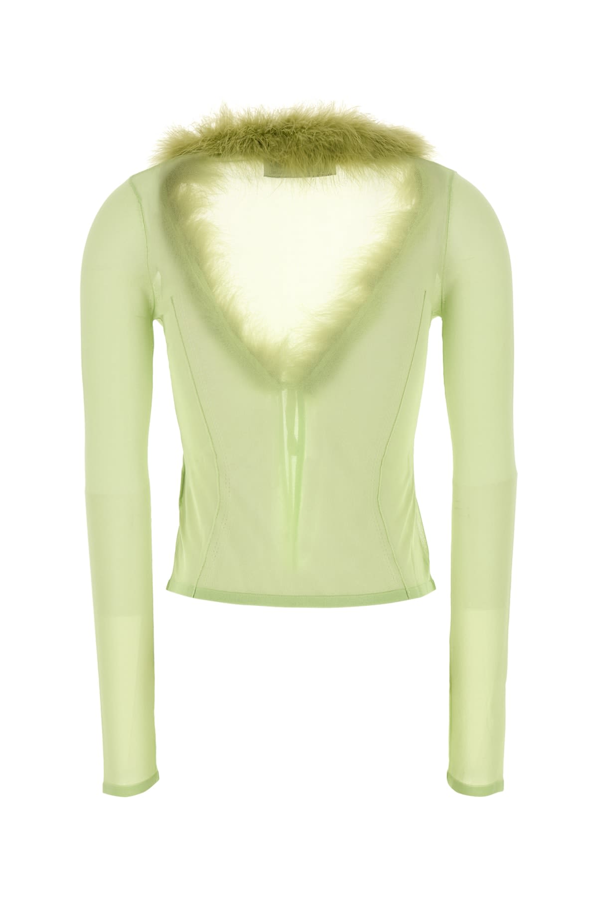 Blumarine Feather-trimmed Cardigan In Nilegreen