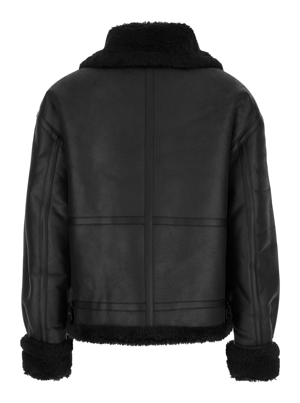 Shop Dunst Unisex Loose Fit Line Shearling Jacket In Black