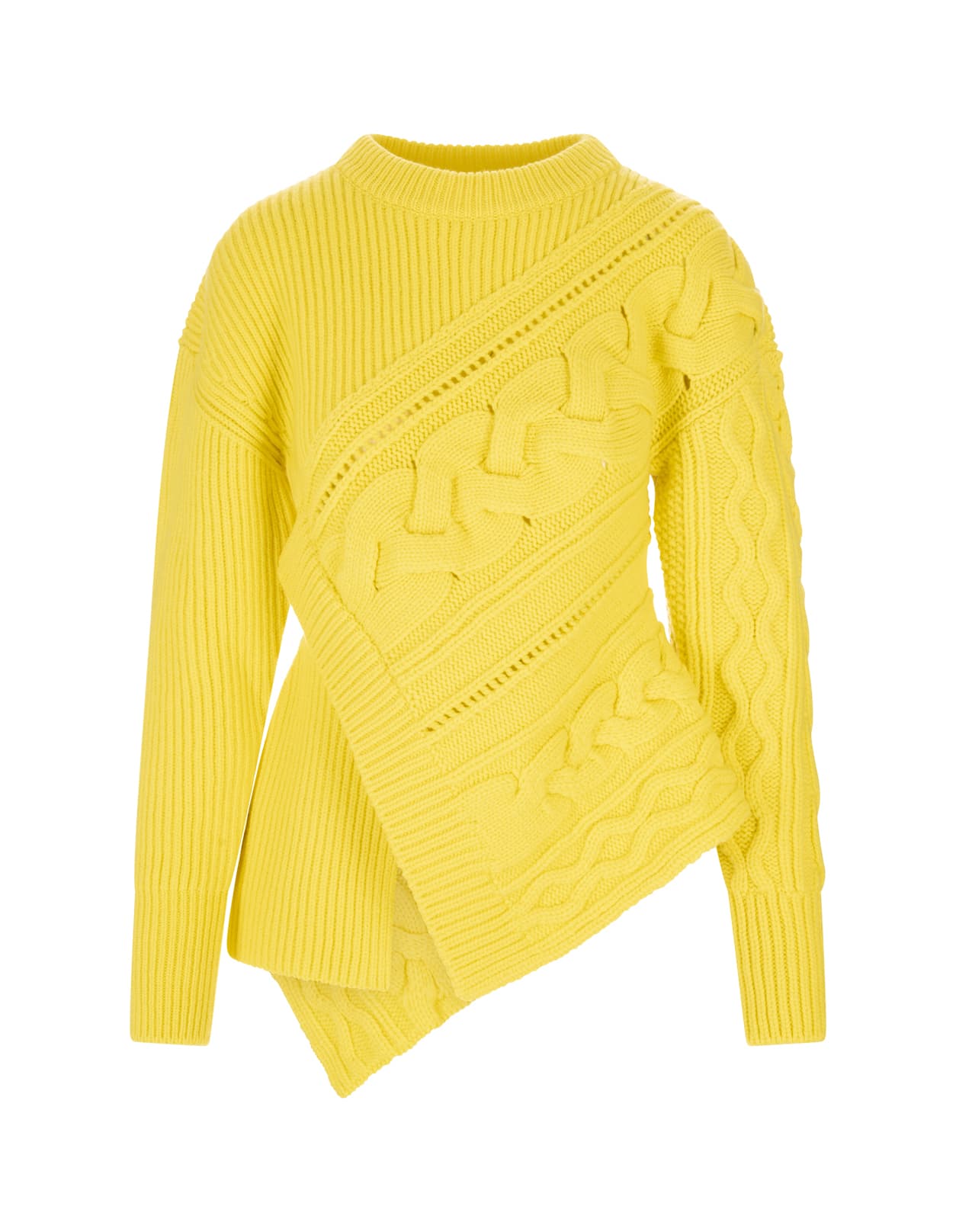 Alexander McQueen Woman Pieced And Patched Twisted Jumper In Bright Yellow