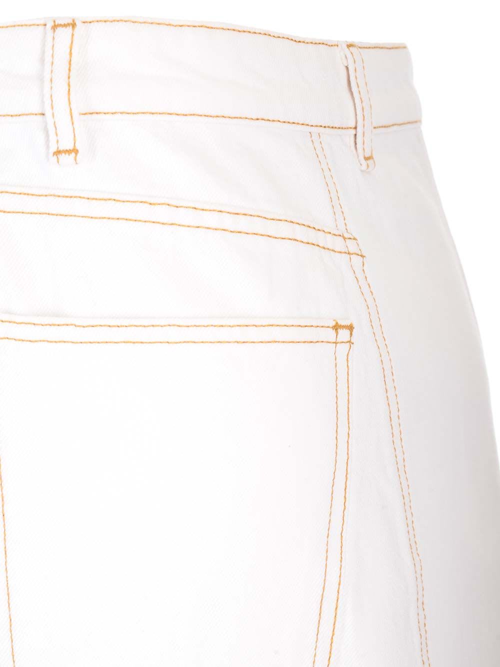 Shop Tory Burch Deconstructed Denim Skirt In Beige