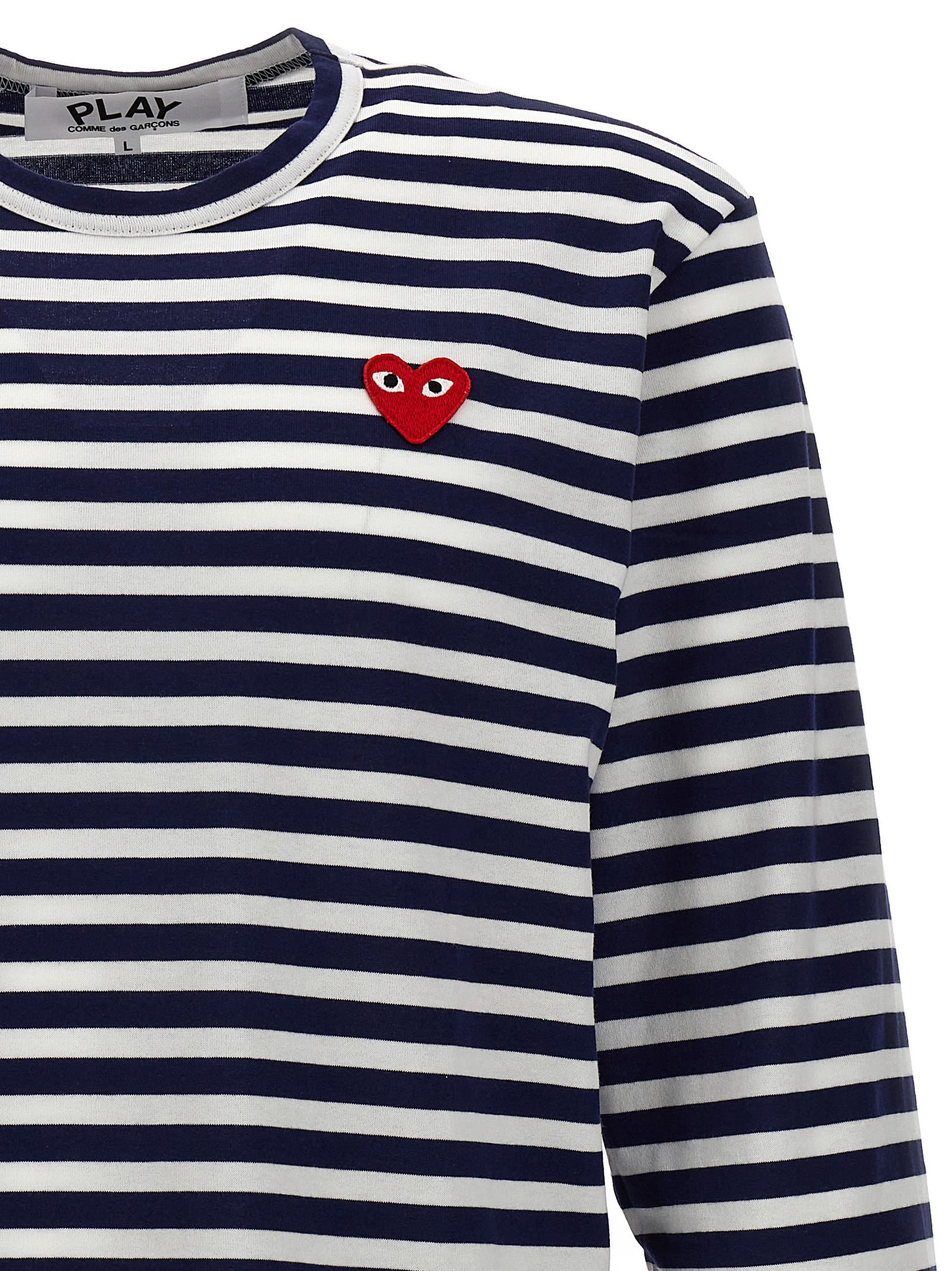 Shop Comme Des Garçons Play Logo Patch Stripes T-shirt In Blue