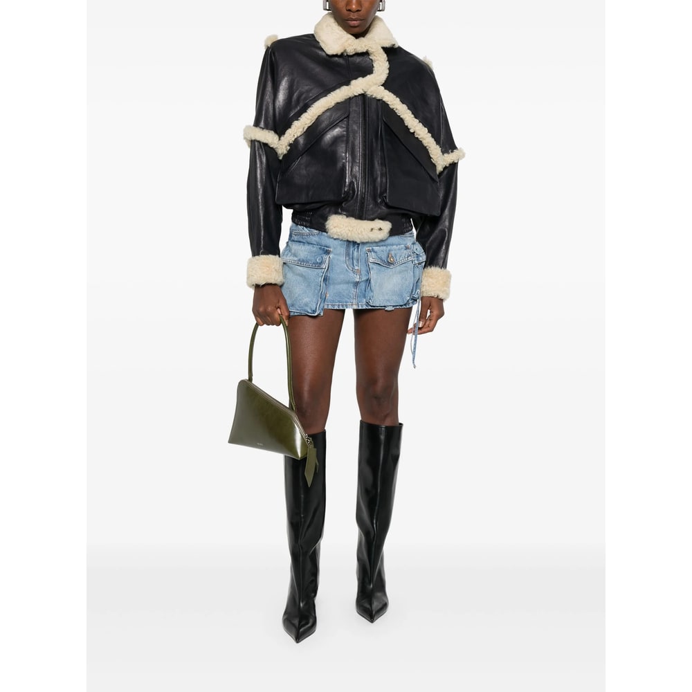 Magda Butrym Leather Jacket With Unique Fur Insert In Black