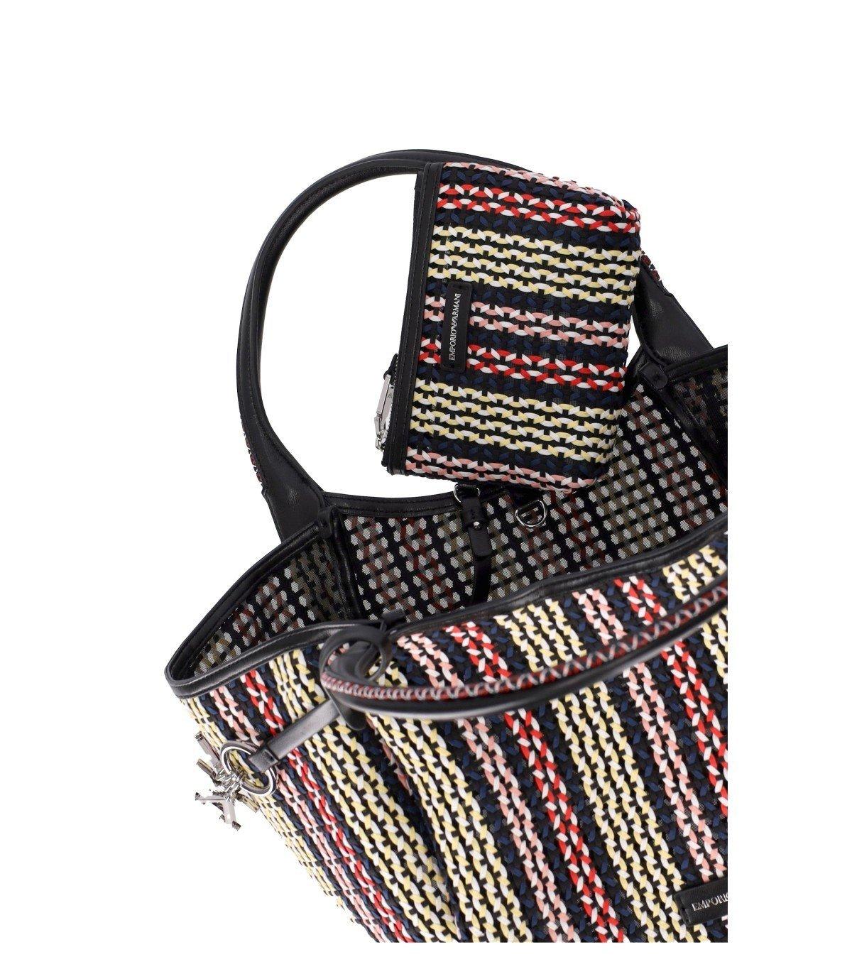 Emporio Armani Logo Charm Basket-weave Tote Bag
