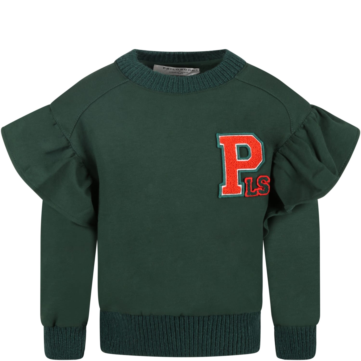 Philosophy di Lorenzo Serafini Kids Green Sweatshirt For Girl With Logo