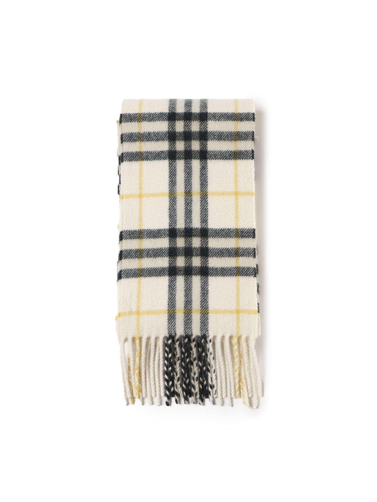 Shop Burberry Checked Fringed Scarf In Candle