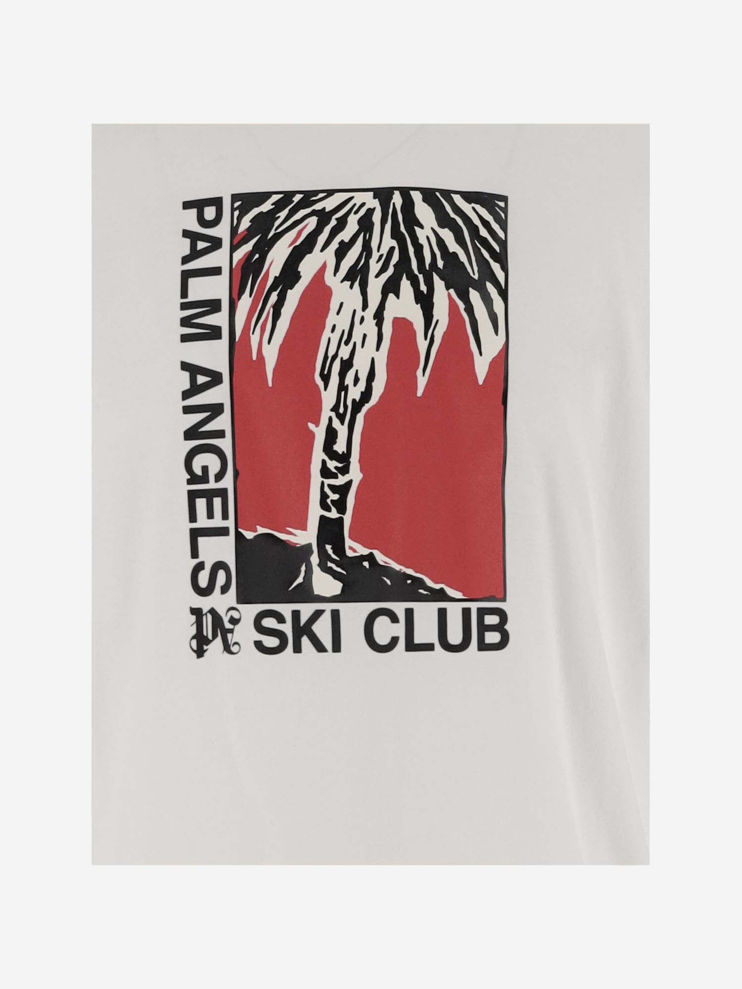 Shop Palm Angels Cotton T-shirt With Graphic Print And Logo In White