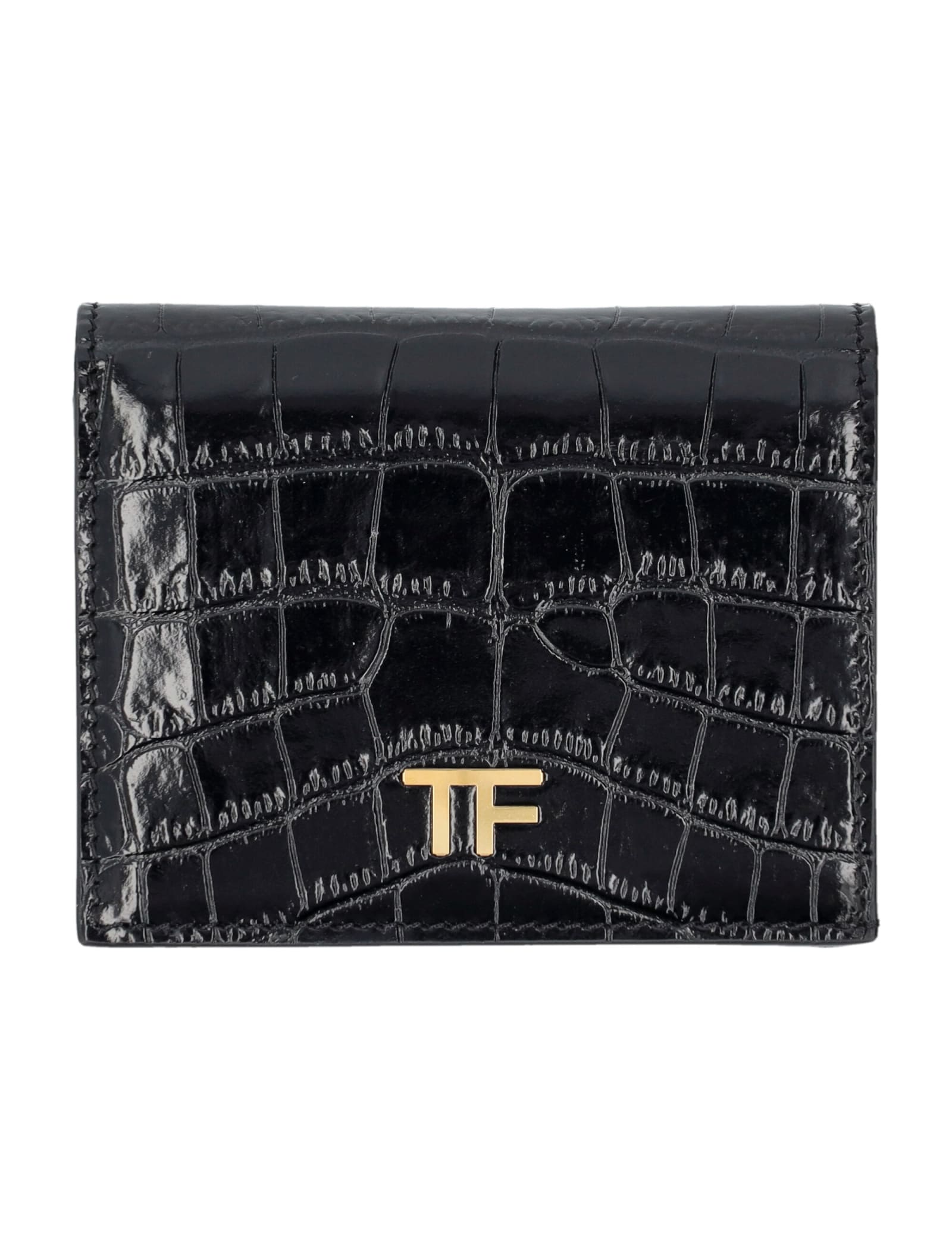Shiny Stamped Crocodile Leather Classic TF Multifunctional Wallet | Tom Ford | Black