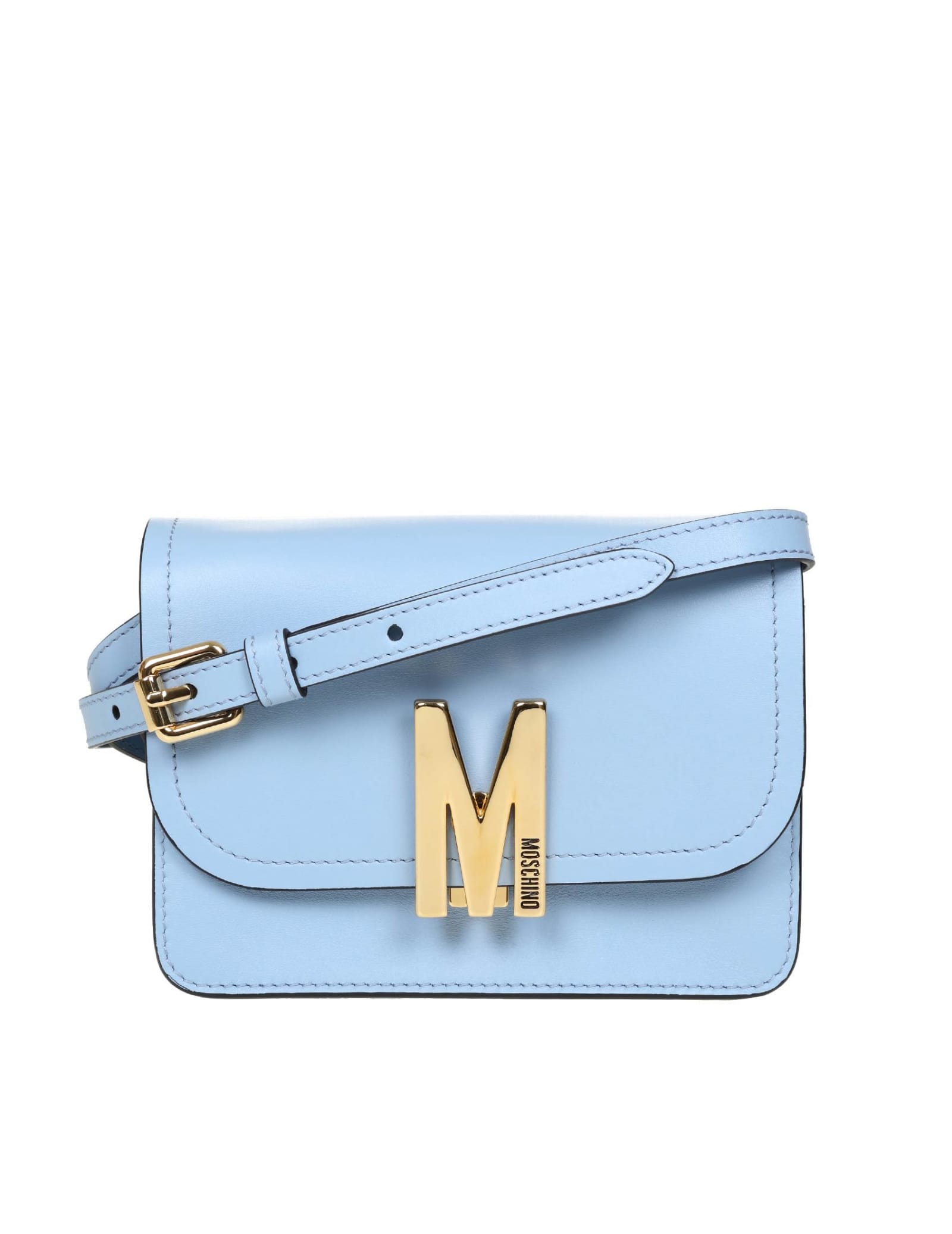 Moschino Shoulder Bag In Light Blue Calf Leather