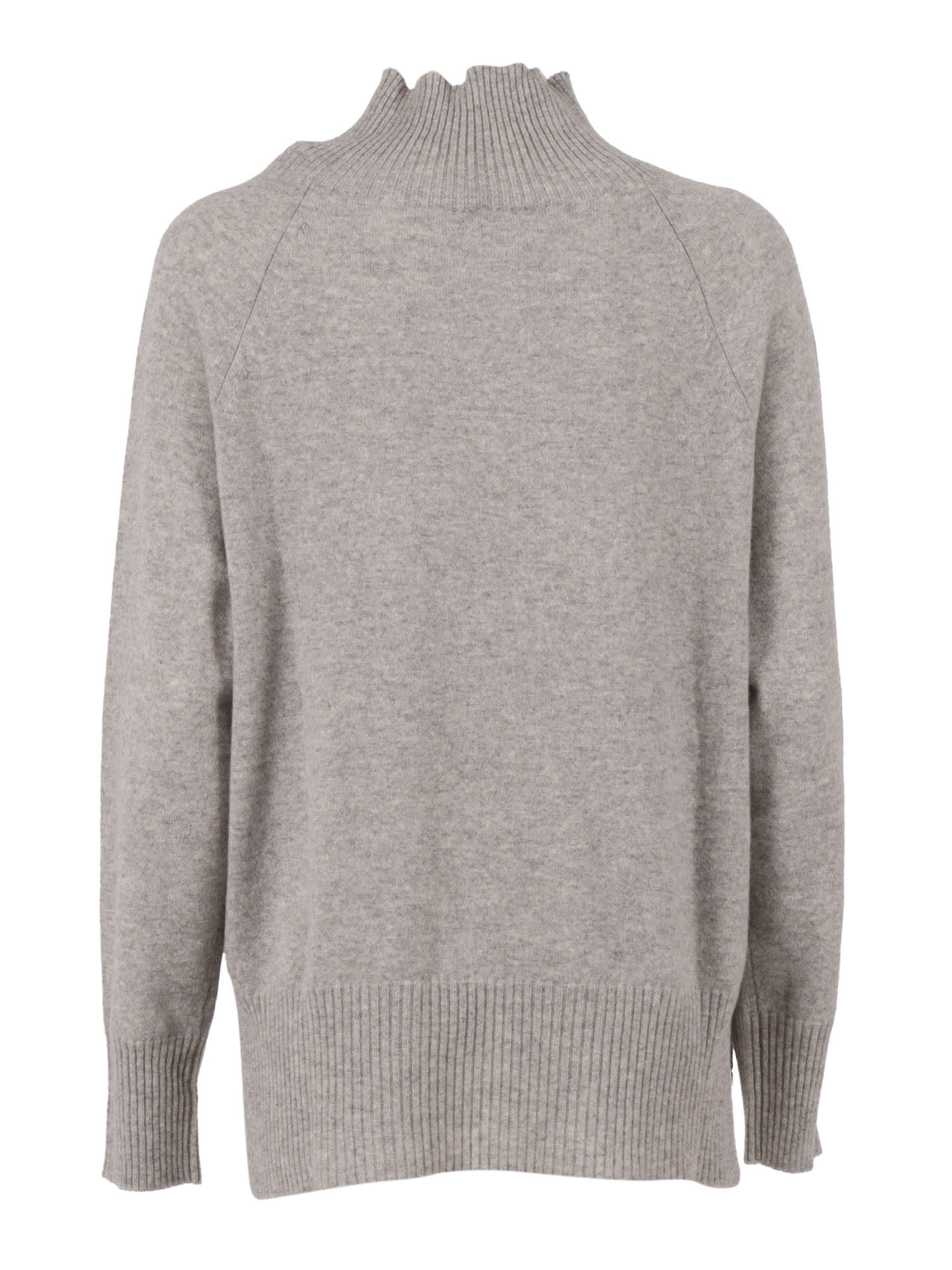 Kangra Cashmere Crater Neck Sweater With Raglan Sleeves And Vents In Gray
