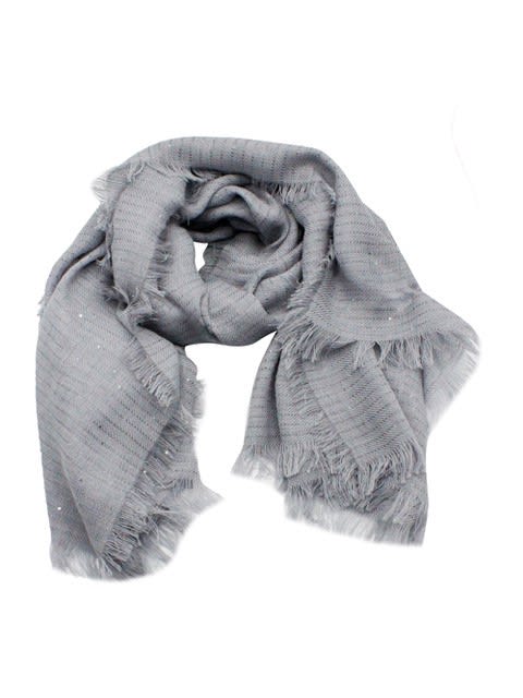 Shop Fabiana Filippi Wool Scarf Embellished With Micro Sequins With Fringes On The Sides Measuring 175 X 160 Cm In Grey