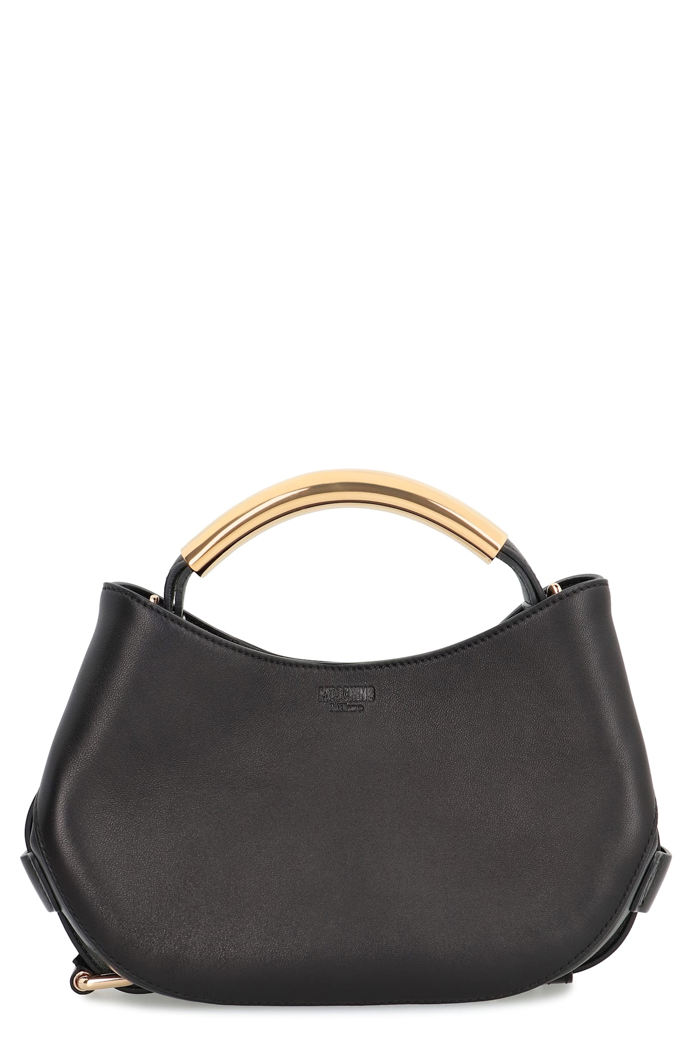Moschino Curved-handle Leather Tote Bag In Black