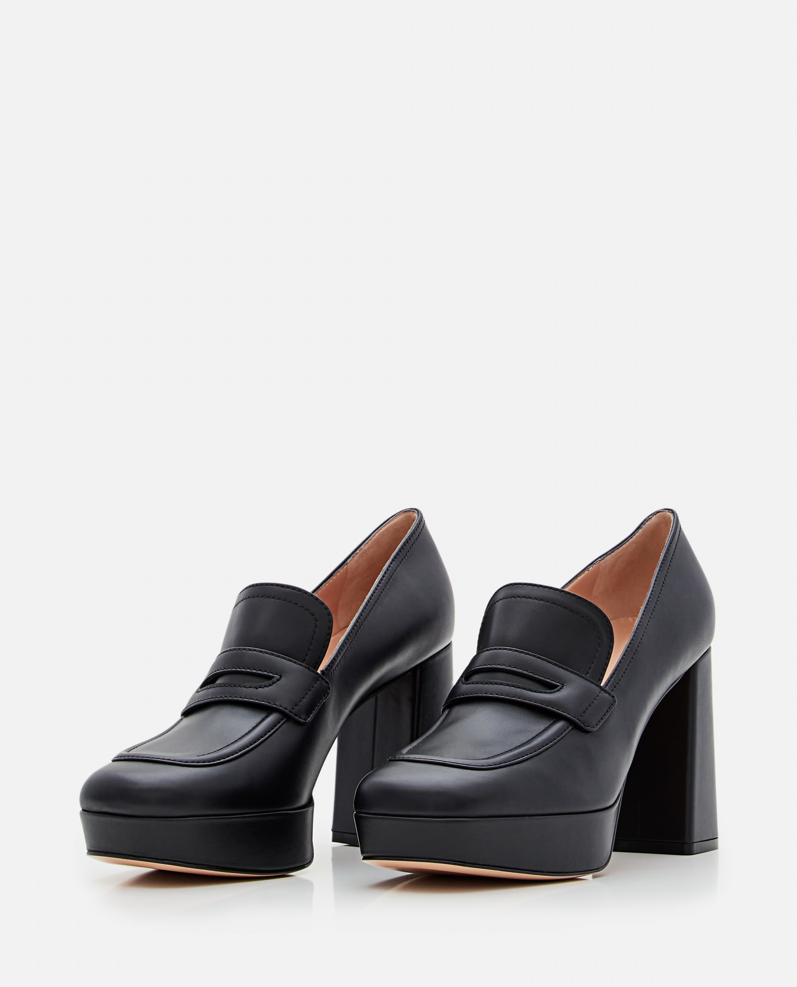 Shop Gianvito Rossi Rouen Heeled Leather Loafers In Black