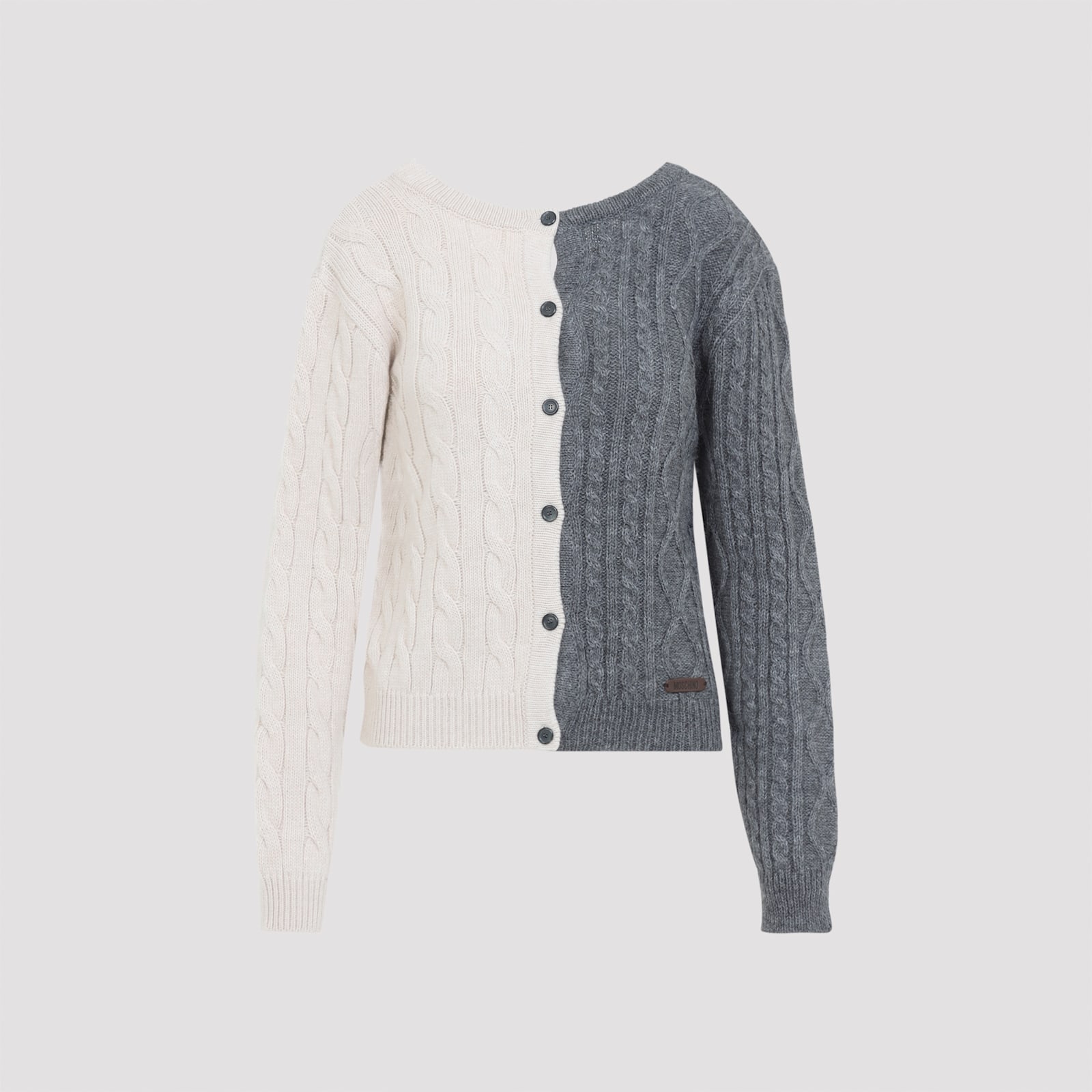Moschino Bicolor Cable Knit Cardigan In Gray