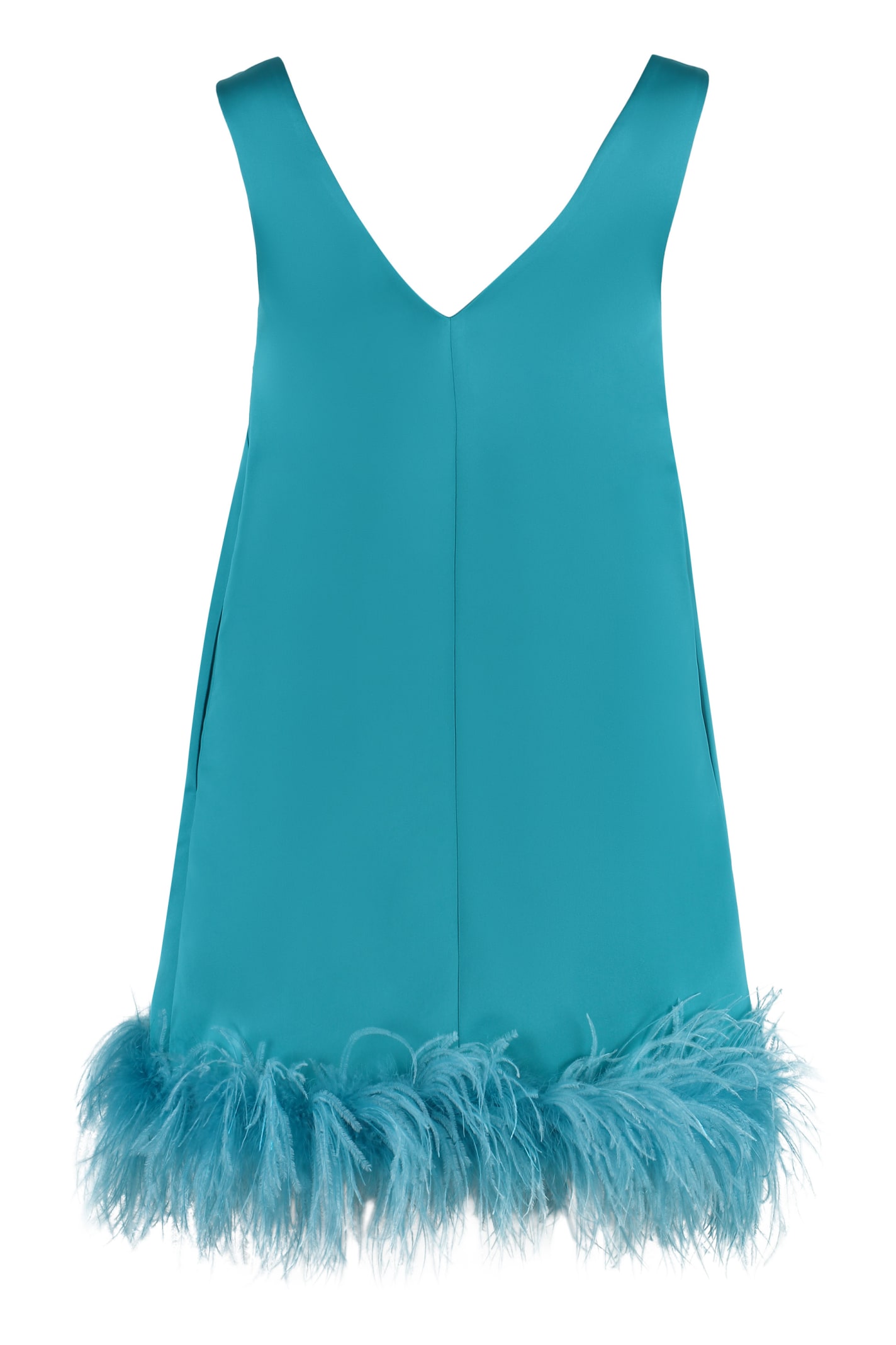 Shop P.a.r.o.s.h Feather Dress In Turquoise