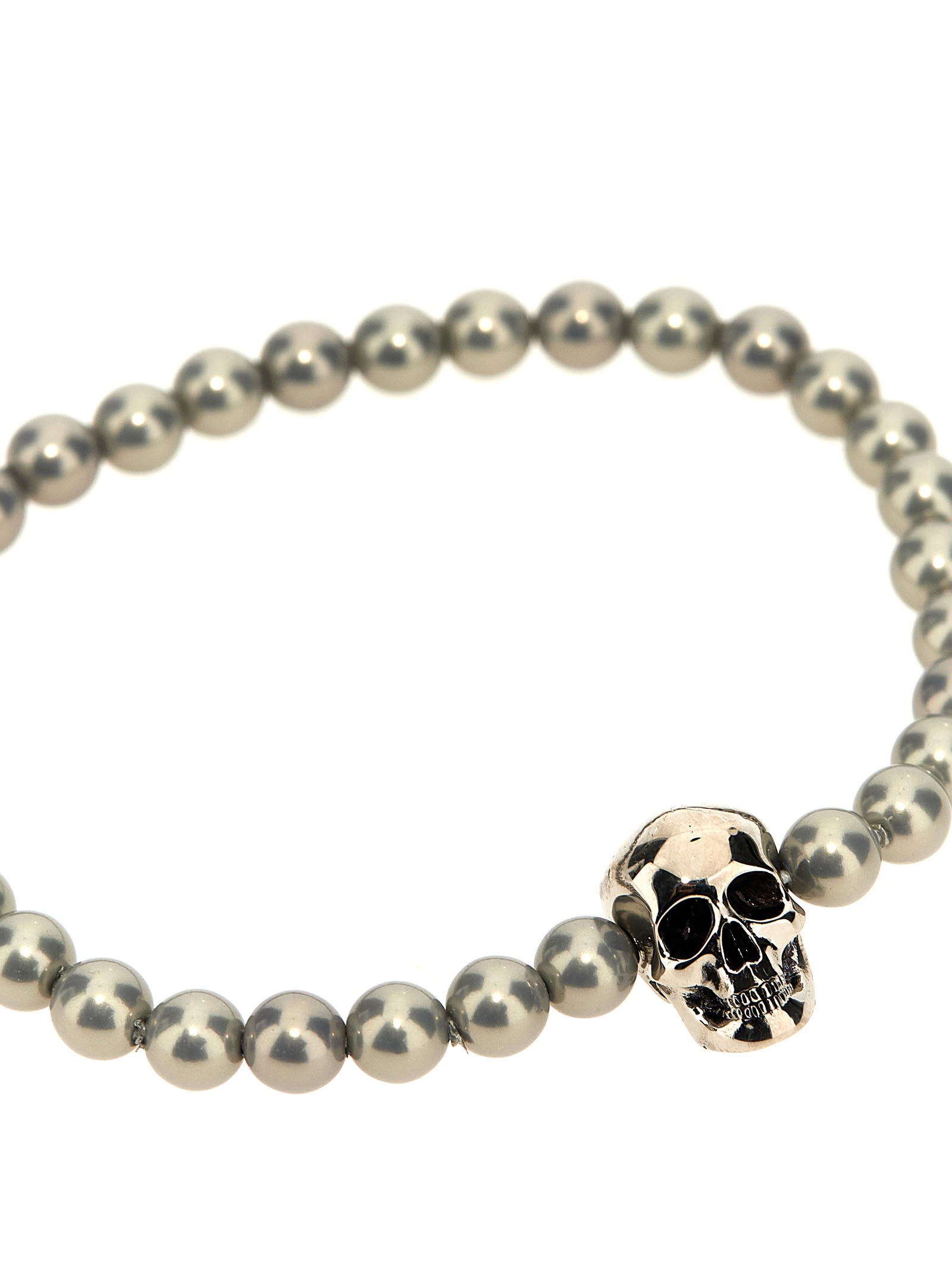 Alexander Mcqueen Skull Beaded Bracelet In A Silver Pearl