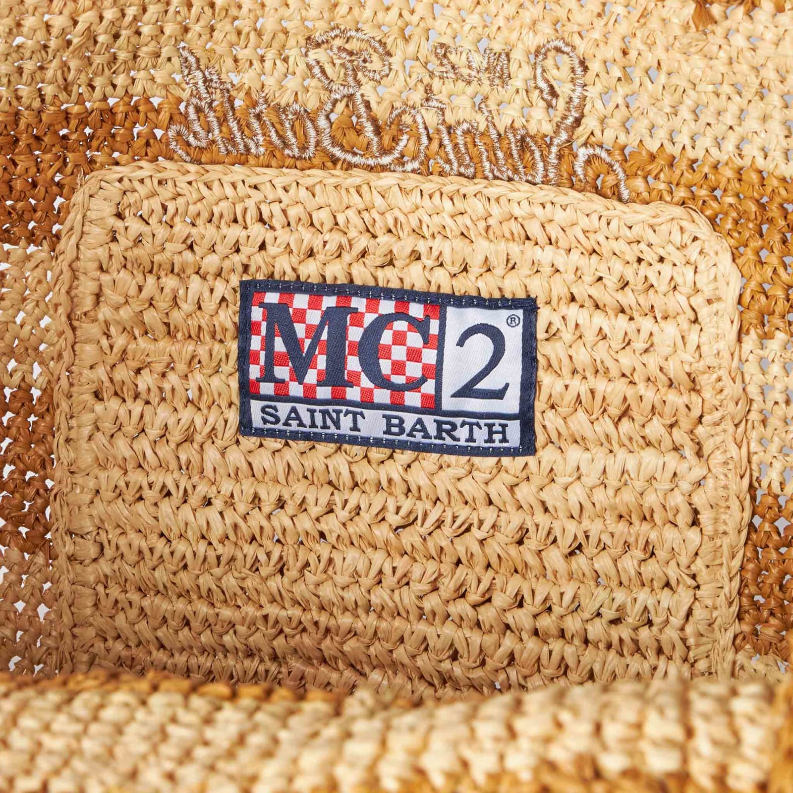 Shop Mc2 Saint Barth Vanity Raffia Shoulder Bag With Saint Barth Embroidery In Brown