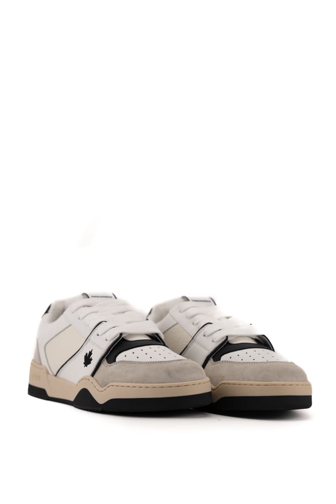 Shop Dsquared2 Spiker Leather Sneakers In Bianco+nero