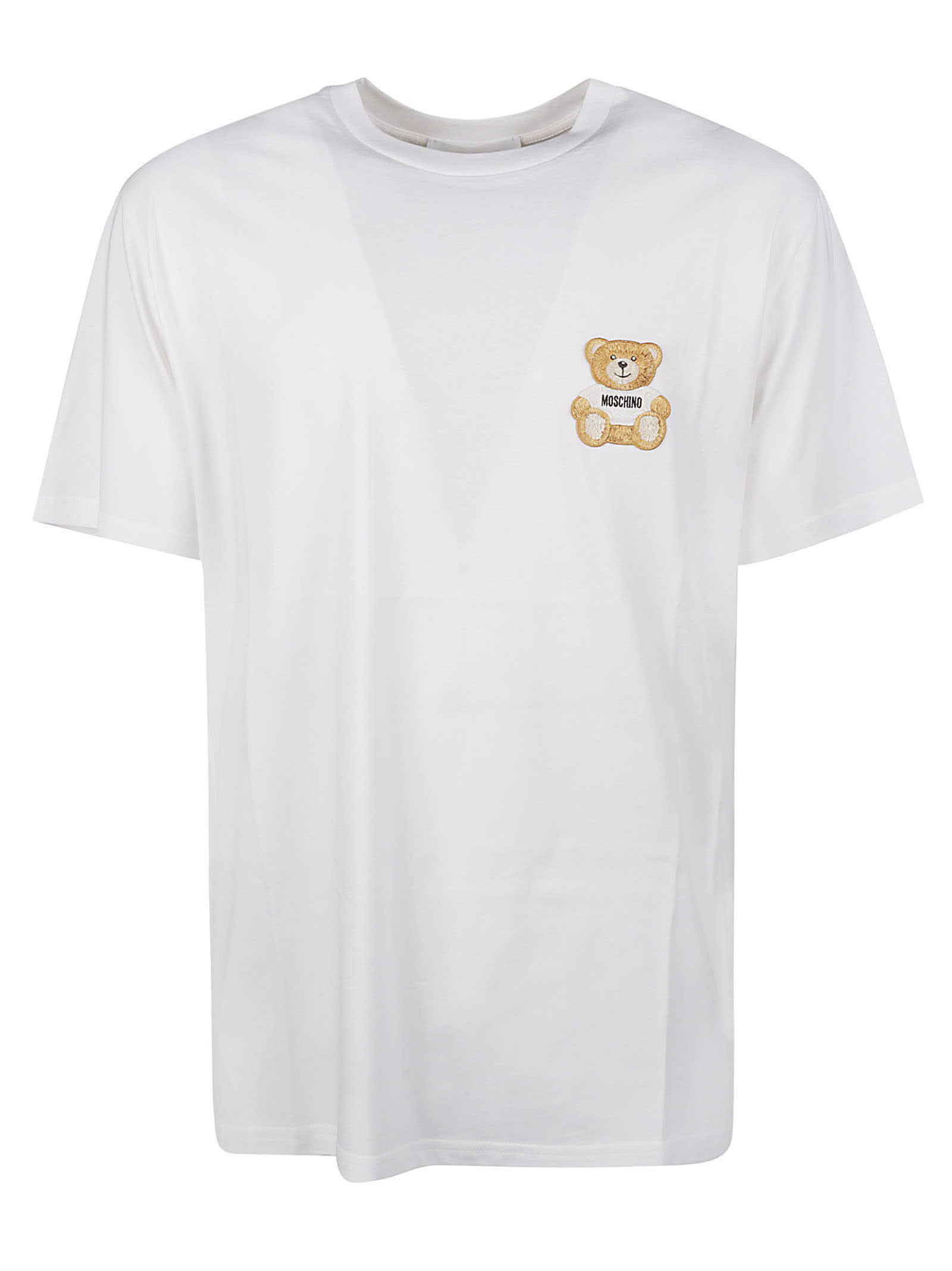Moschino Teddy Embroidered Cotton Jersey T-shirt In Bianco