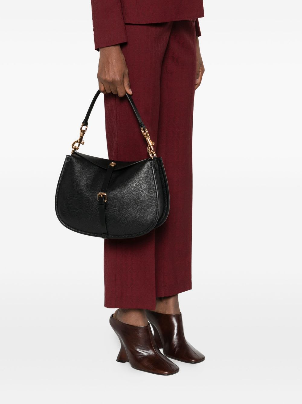 Etro Leather Textured Shoulder Bag In Black