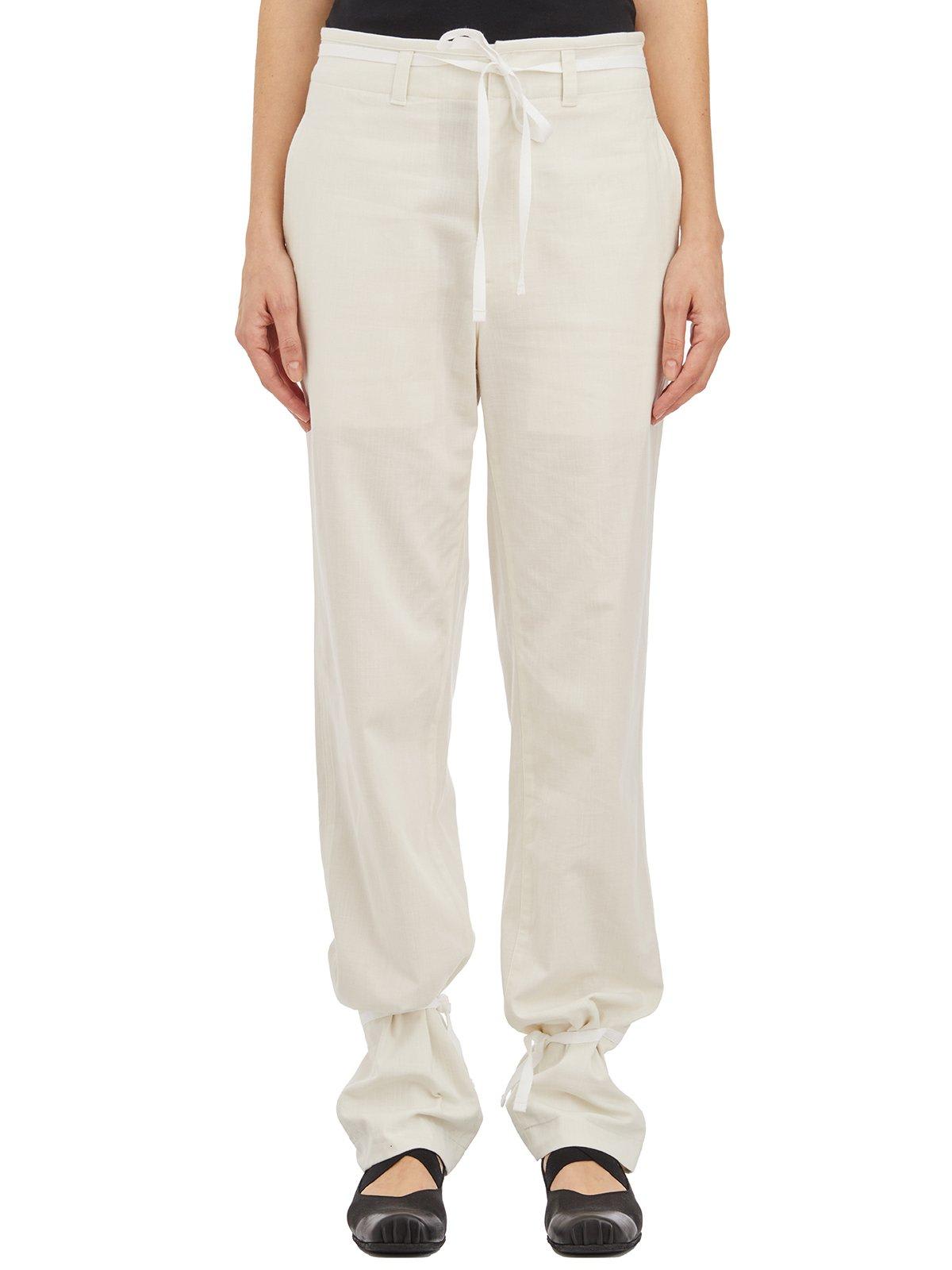 Shop Lemaire Chambray Drawstring Tapered Trousers In Neutrals