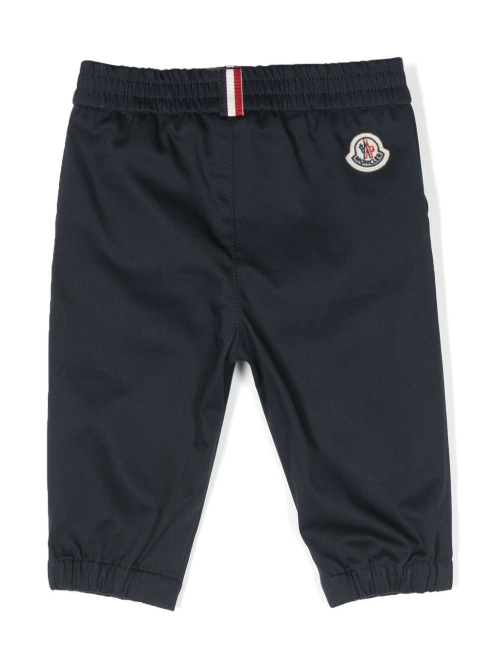 Moncler Blue Pants With Logo Patch On The Back In Cotton Baby In Black
