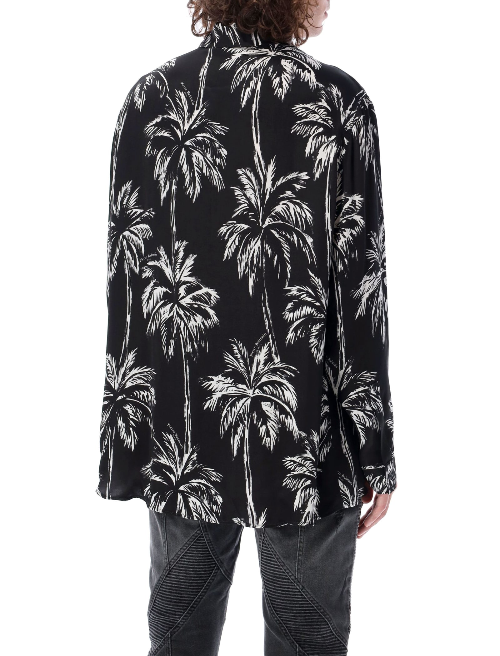 Shop Balmain Palm Print Shirt In Nero