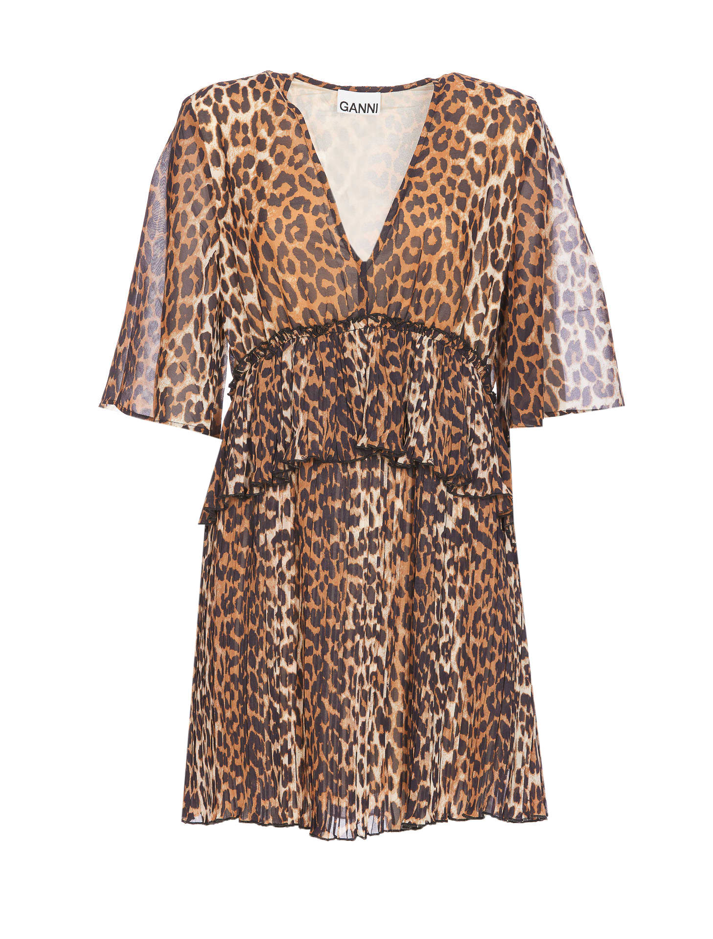 Ganni Leopard Print V-neck Mini Dress