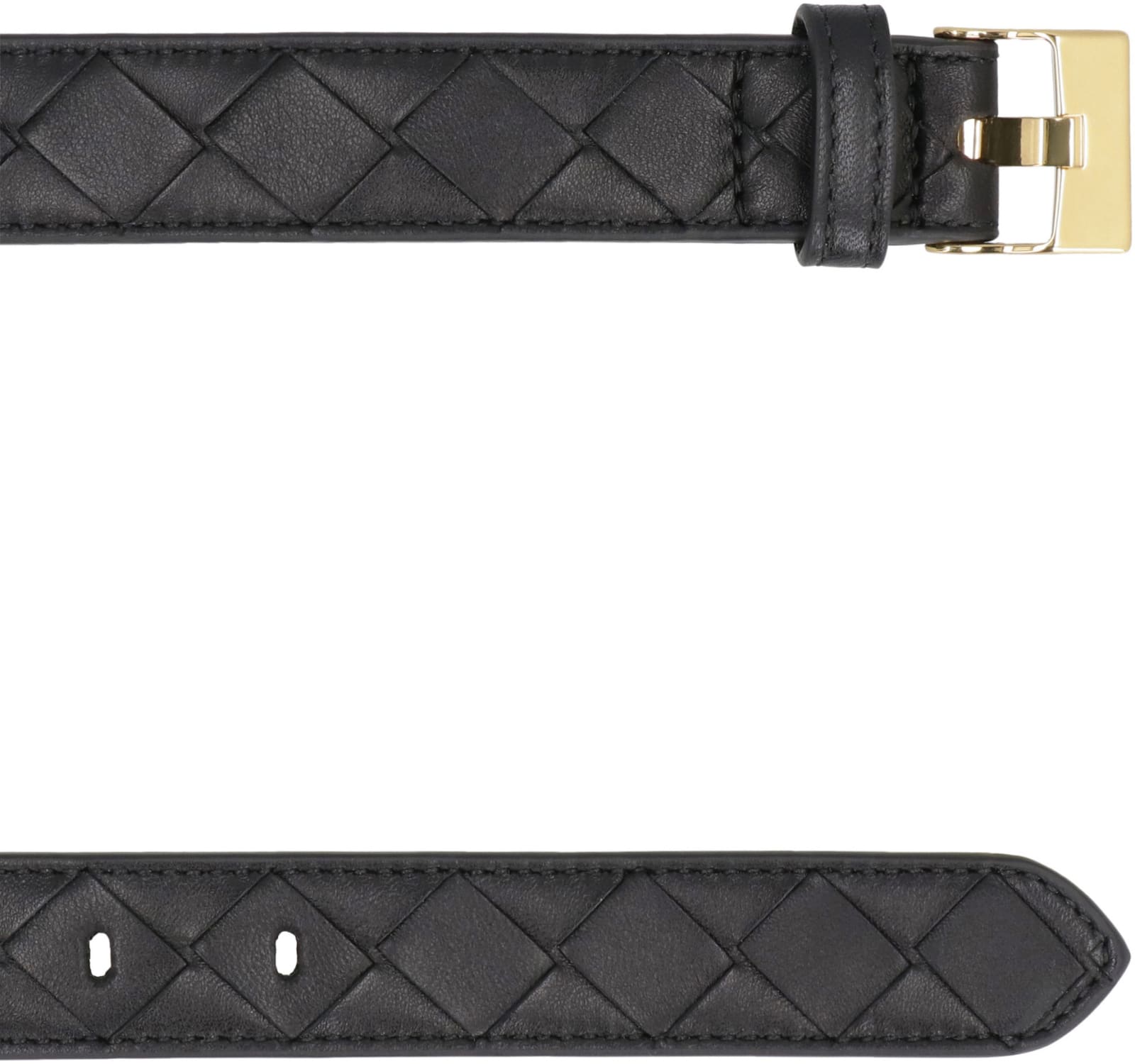 Bottega Veneta Black Belt With All-over Intreccio Motif In Leather Woman In Black